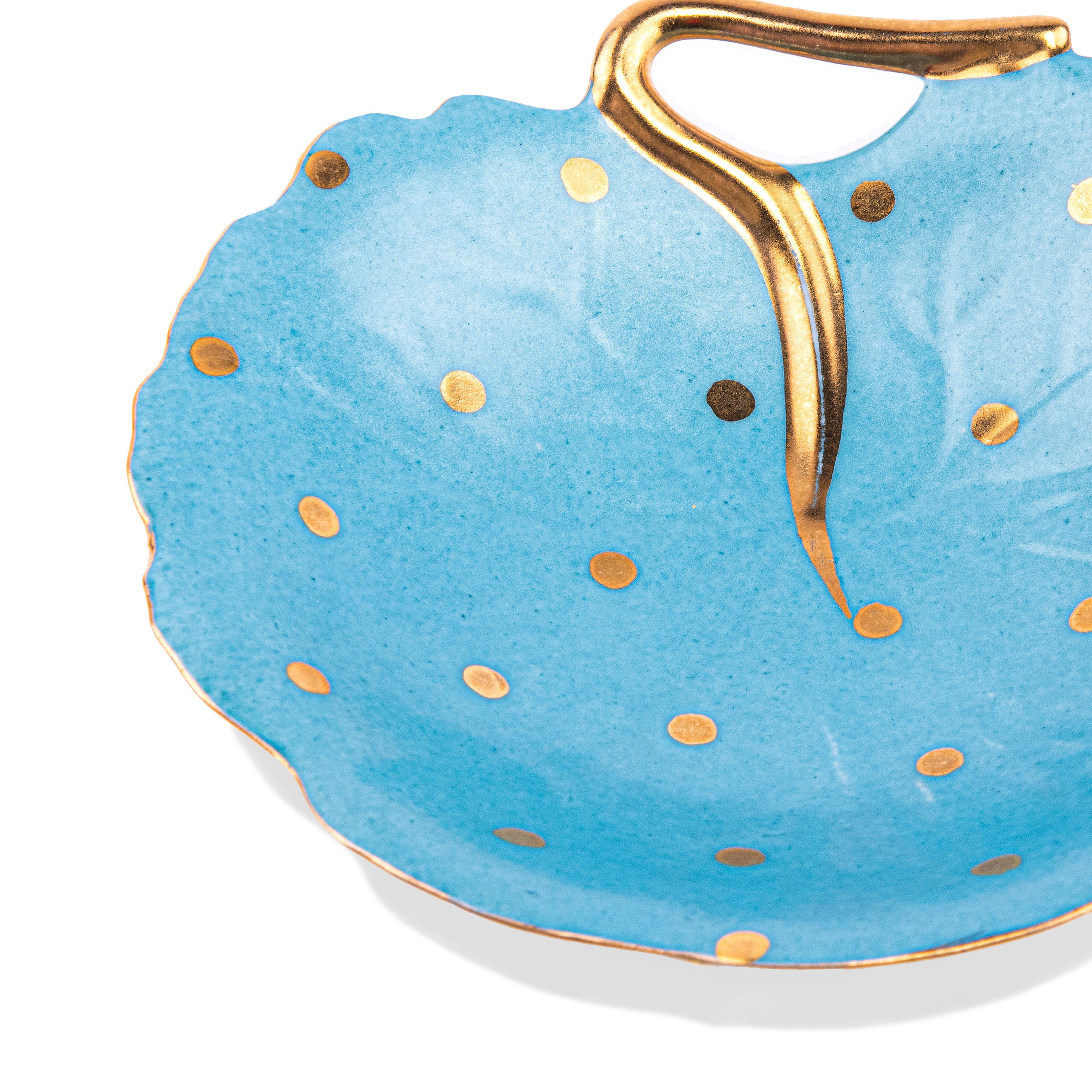 Design Sophie Villepigue. Porcelain Decorative Plate in Blue Polka Dot Design