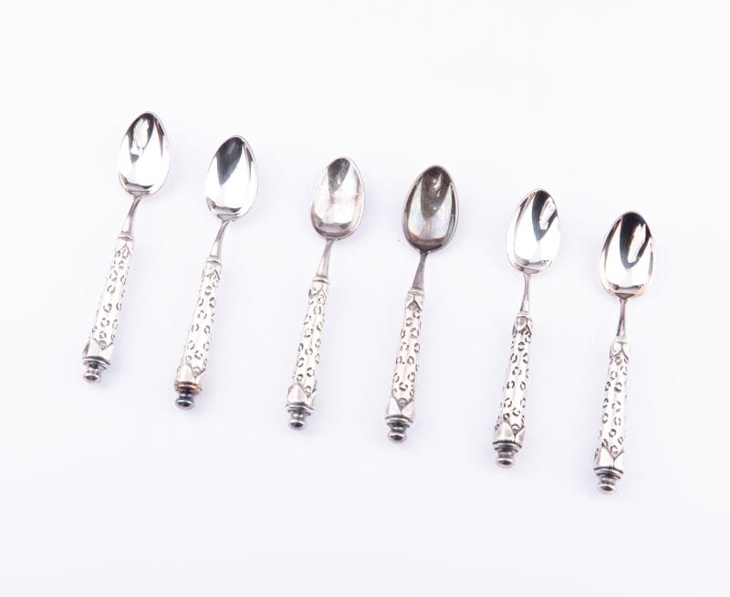 Design Sophie Villepigue. A Set of 6 Silver Plated Spoons Designed with Leopard Pattern