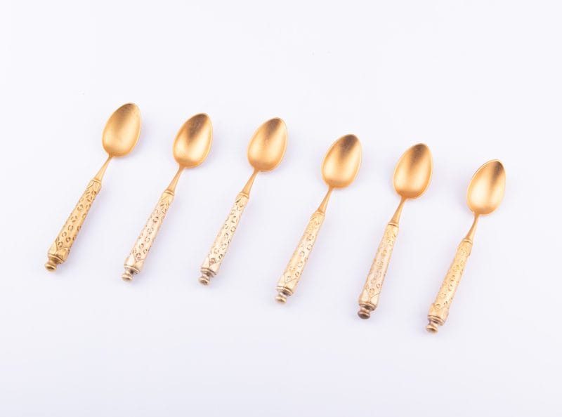 Design Sophie Villepigue. A Set of 6 Gold Plated Spoons Designed with Leopard Pattern