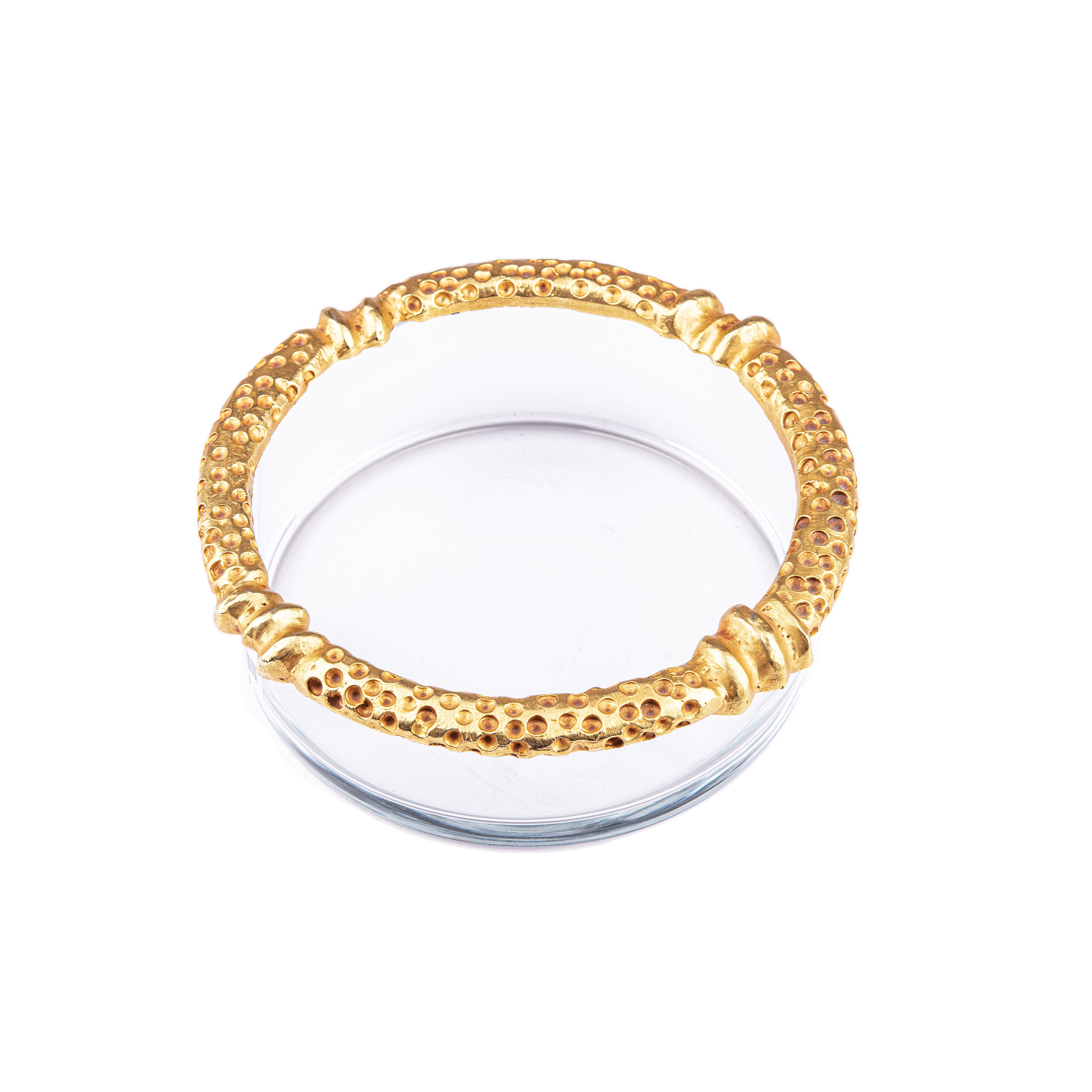 Fondica S.A. Glass Ashtray Designed with Gold Metal Rim. Exclusively available at Idée Art.