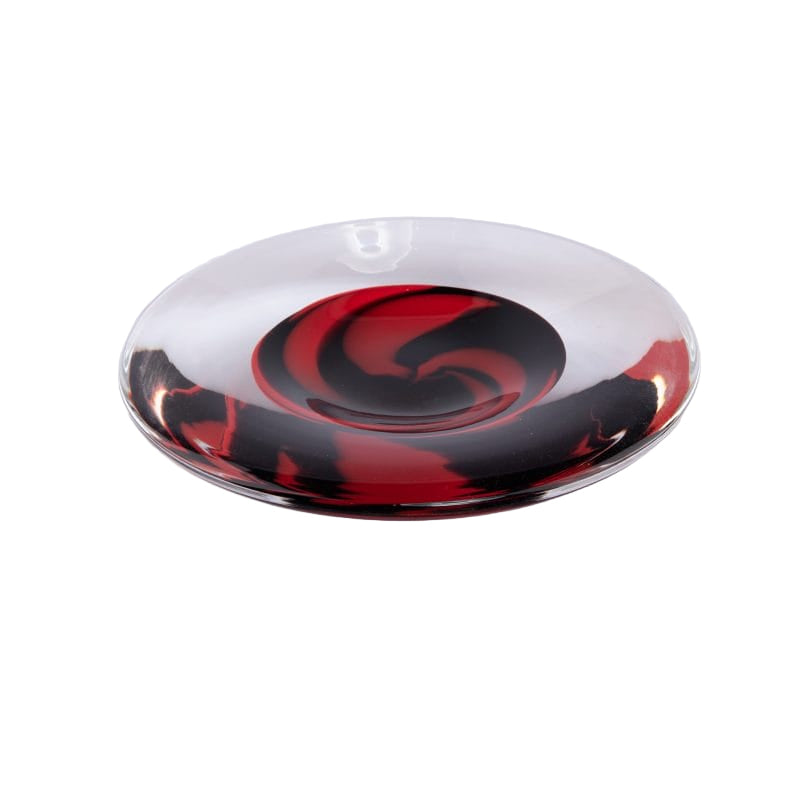 Seguso Gianni. Art Glass Decorative Plate with Red and Black Swirls
