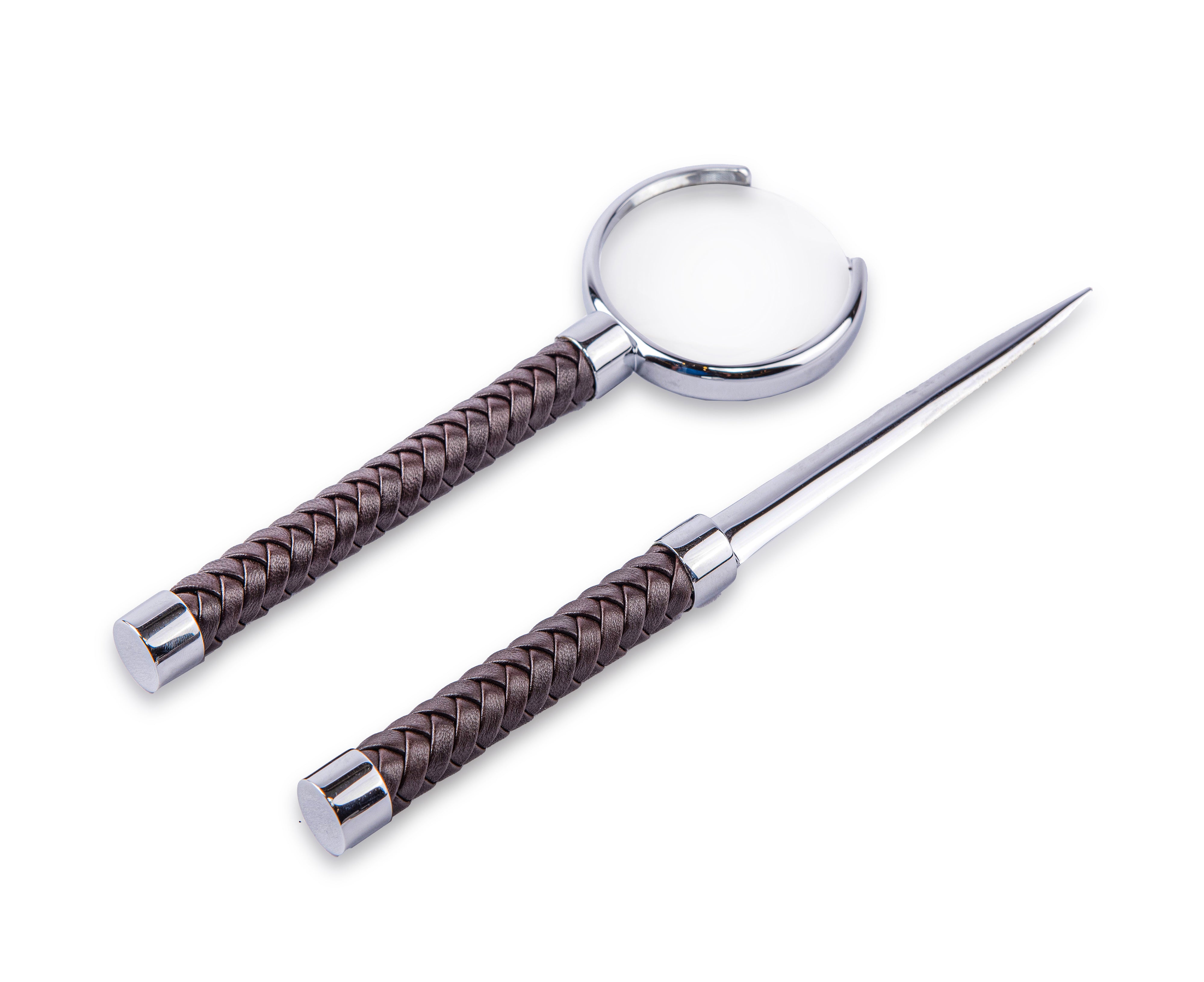 Riviere. A Set of Letter Opener and Magnifier with Dark Brown Leather