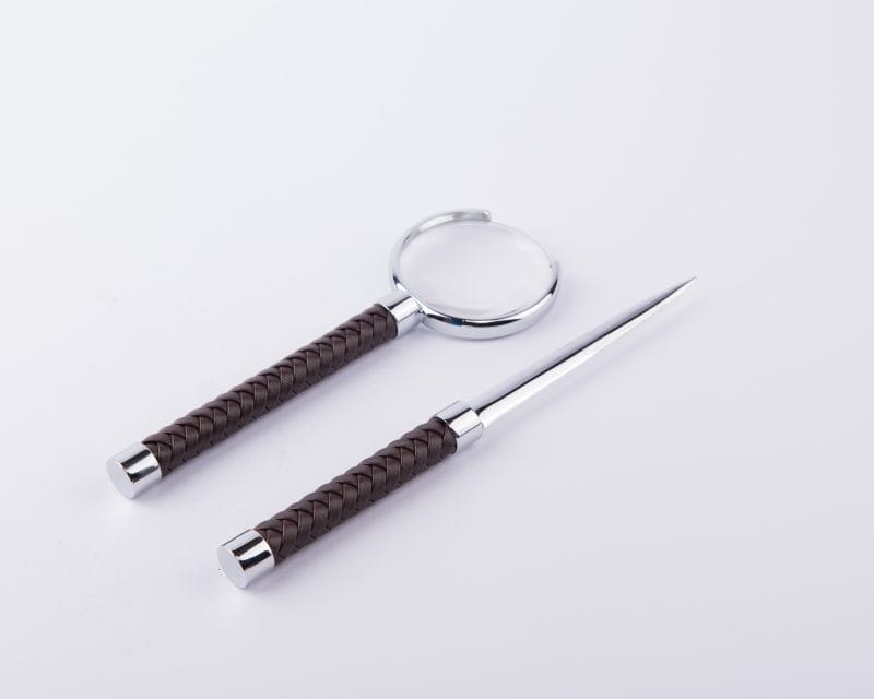 Riviere. A Set of Letter Opener and Magnifier with Dark Brown Leather