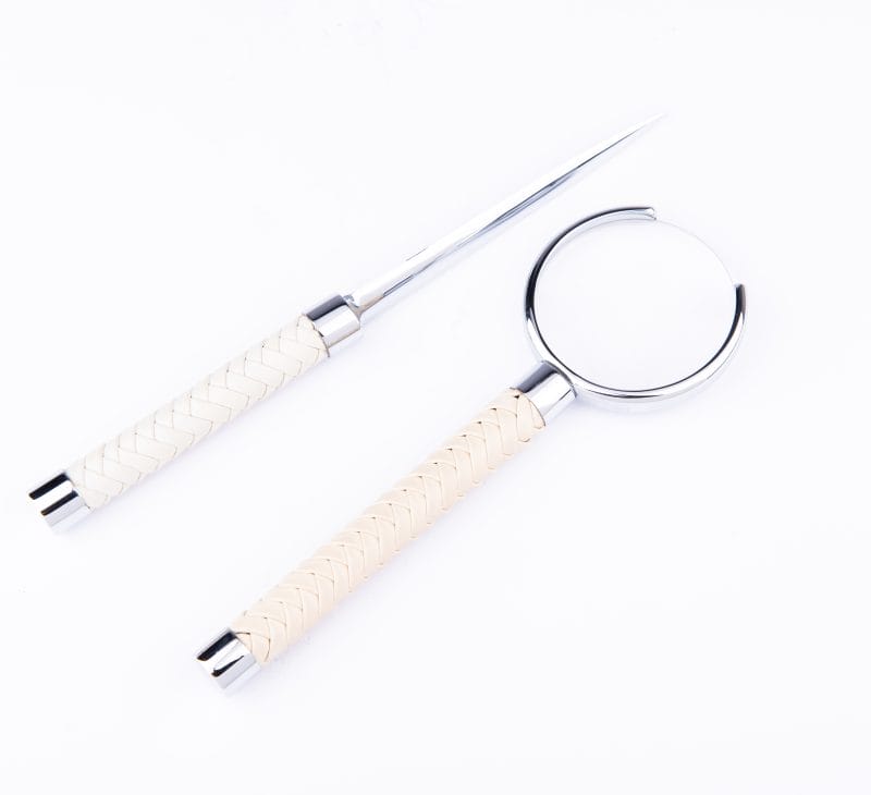 Riviere. A Set of Letter Opener and Magnifier with Ivory Leather