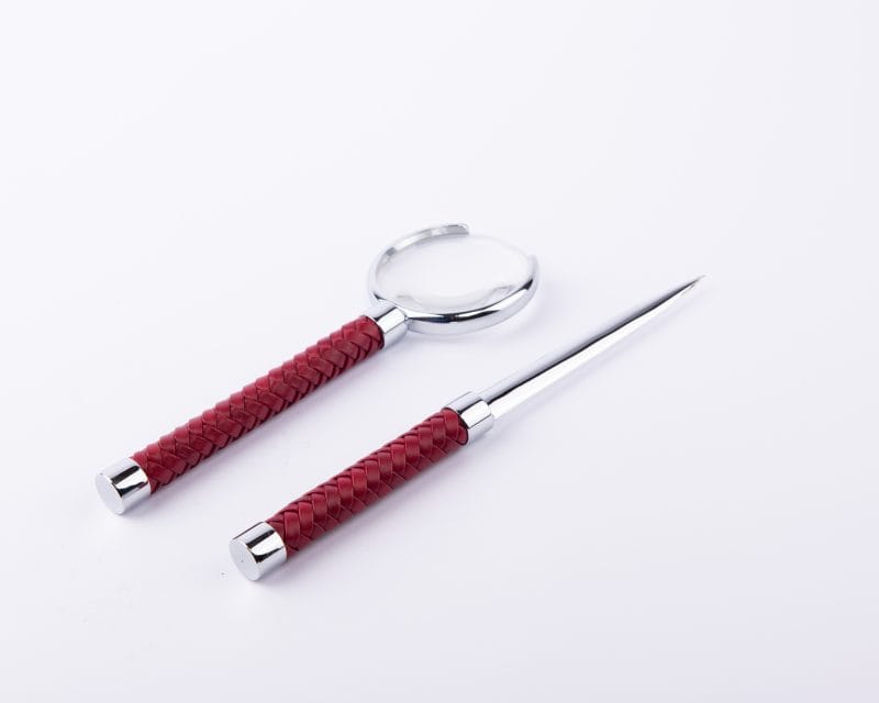 Riviere. A Set of Letter Opener and Magnifier with Burgundy Leather