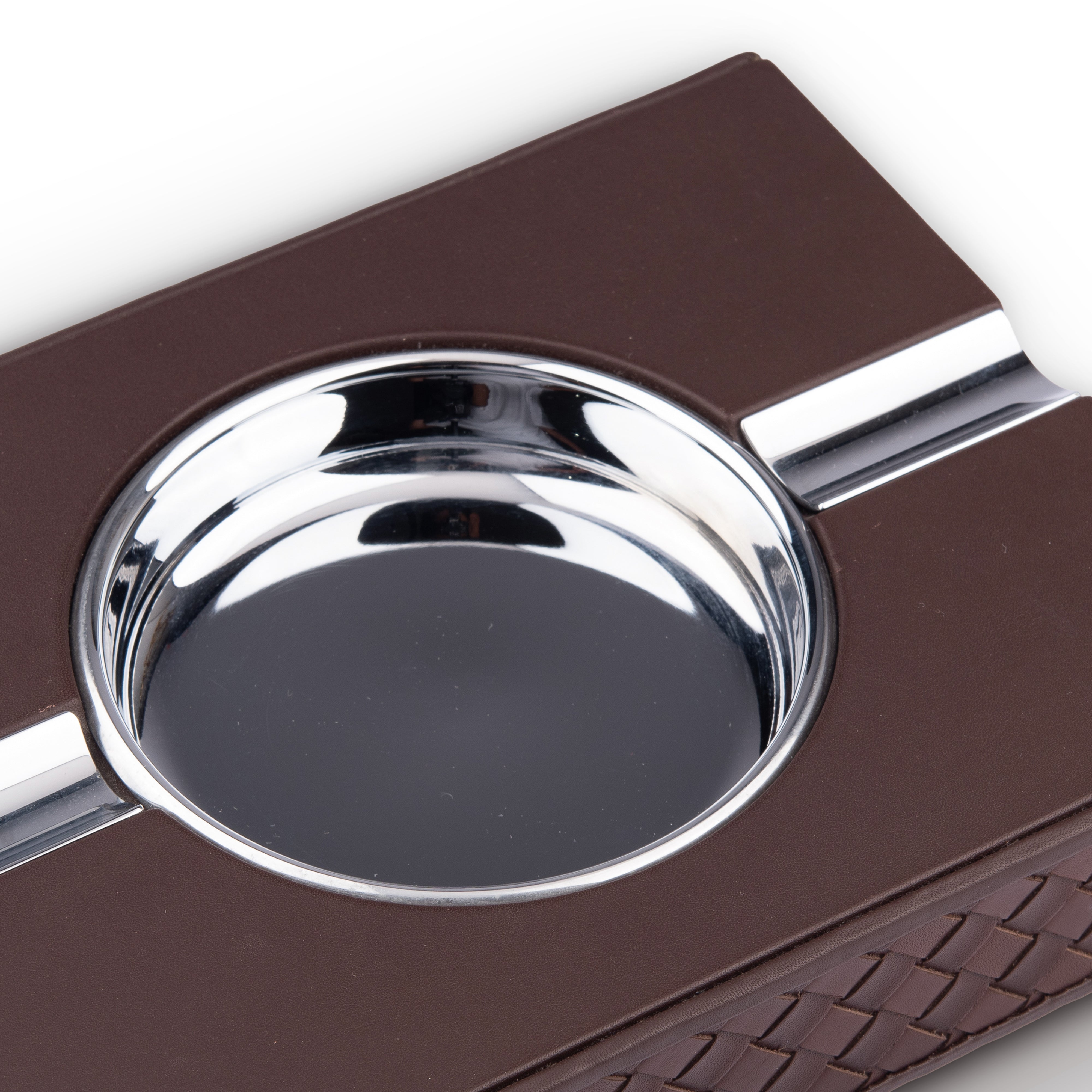 Riviere. Cigar Ashtray in Basketweave Leather. Brown Colour