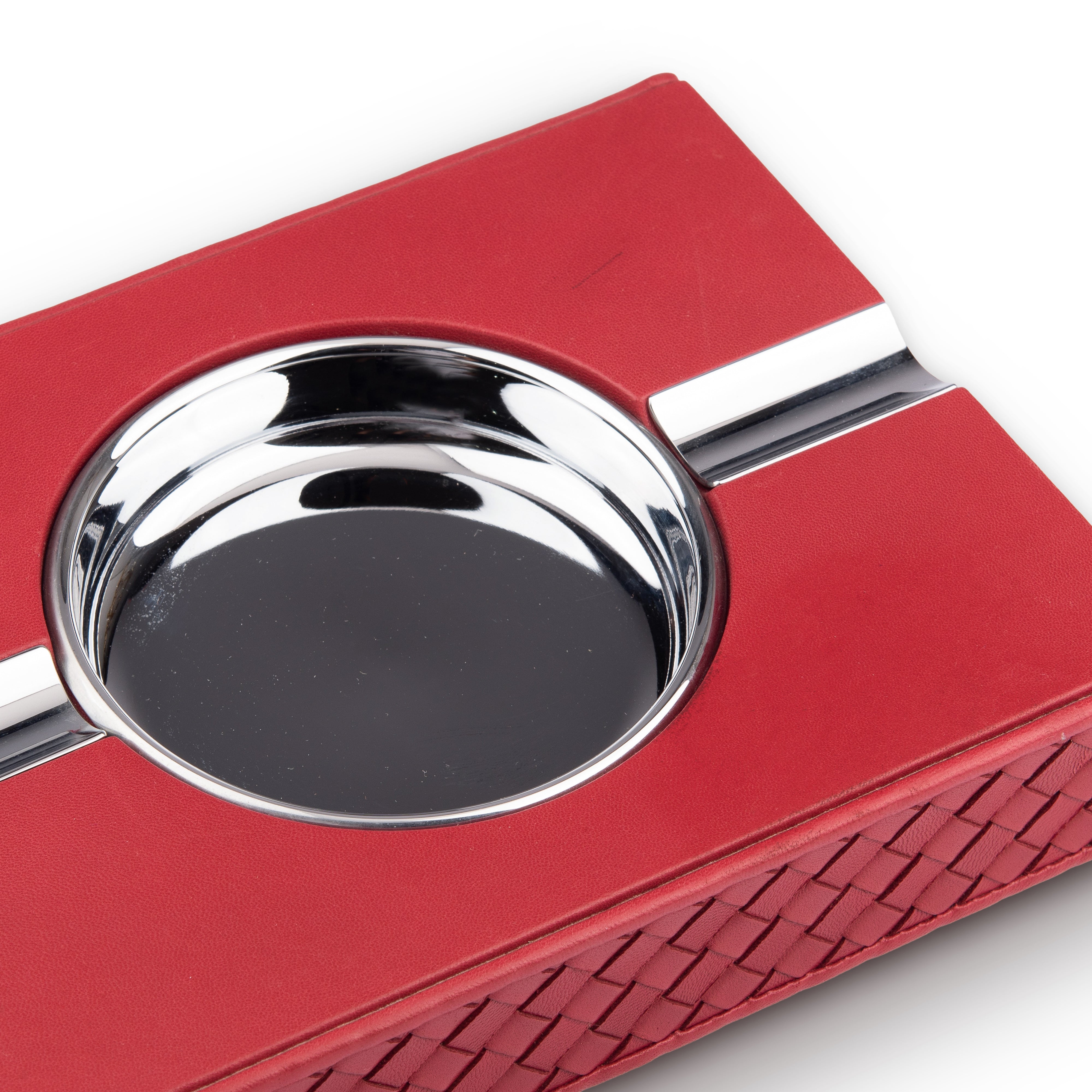Riviere. Cigar Ashtray in Basketweave Leather. Red Colour