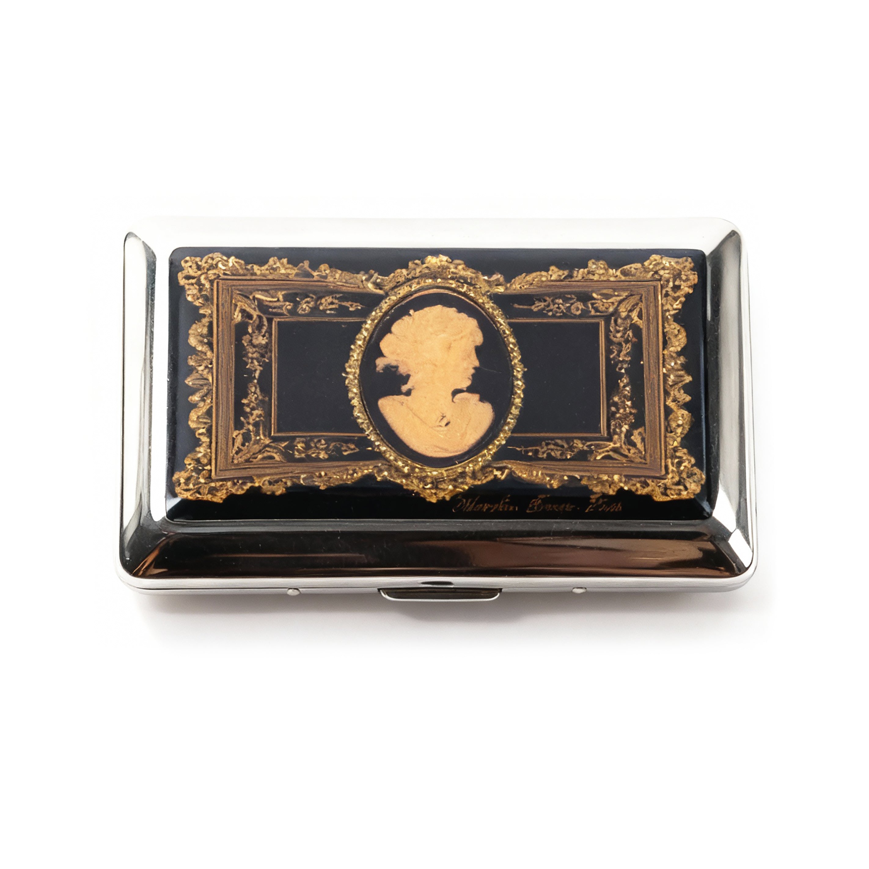 Natasha Farina Paris. Black Card Holder with Cameo Design. Small Size