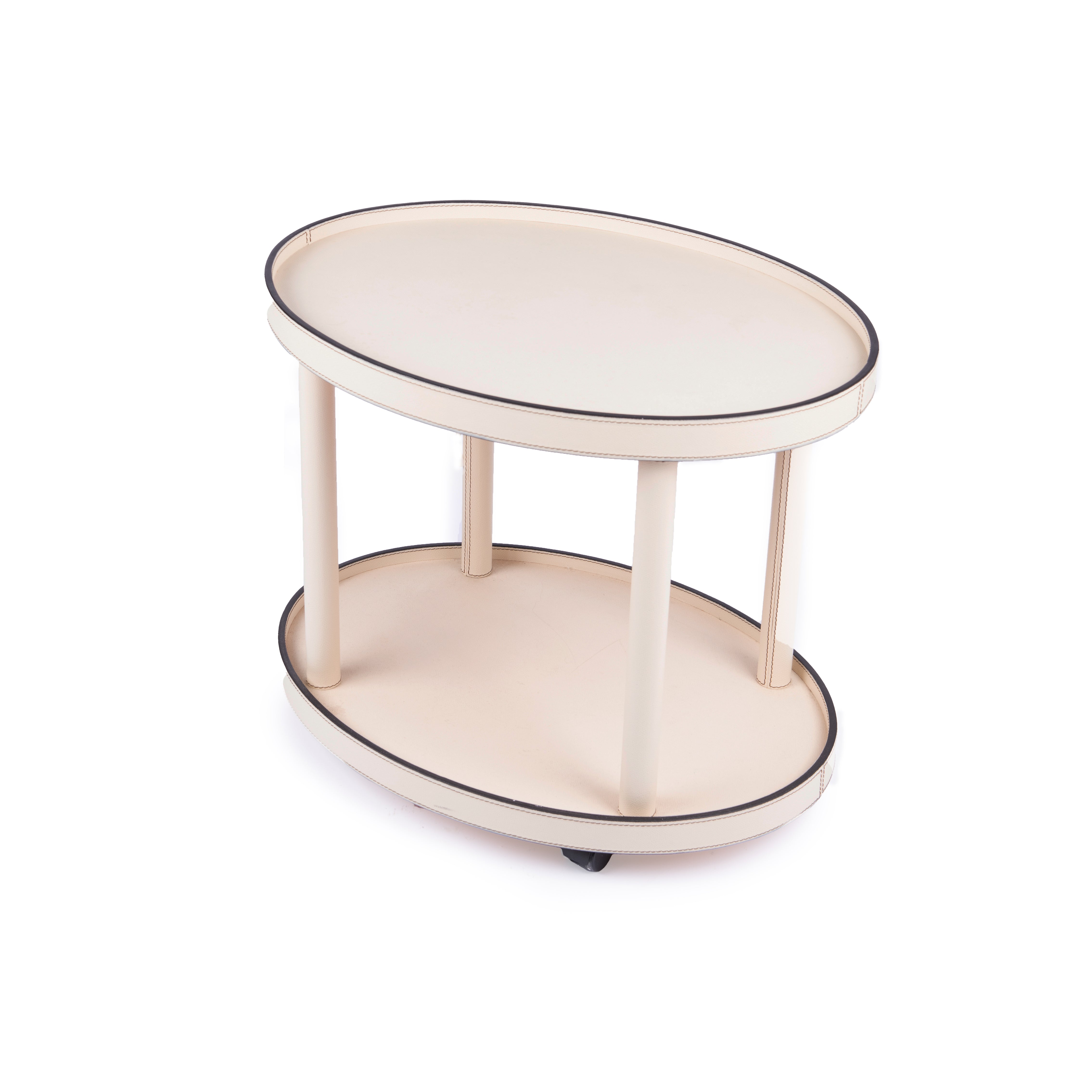 B.Home Interiors. Beige Natural Leather Oval Serving Table. Large Size