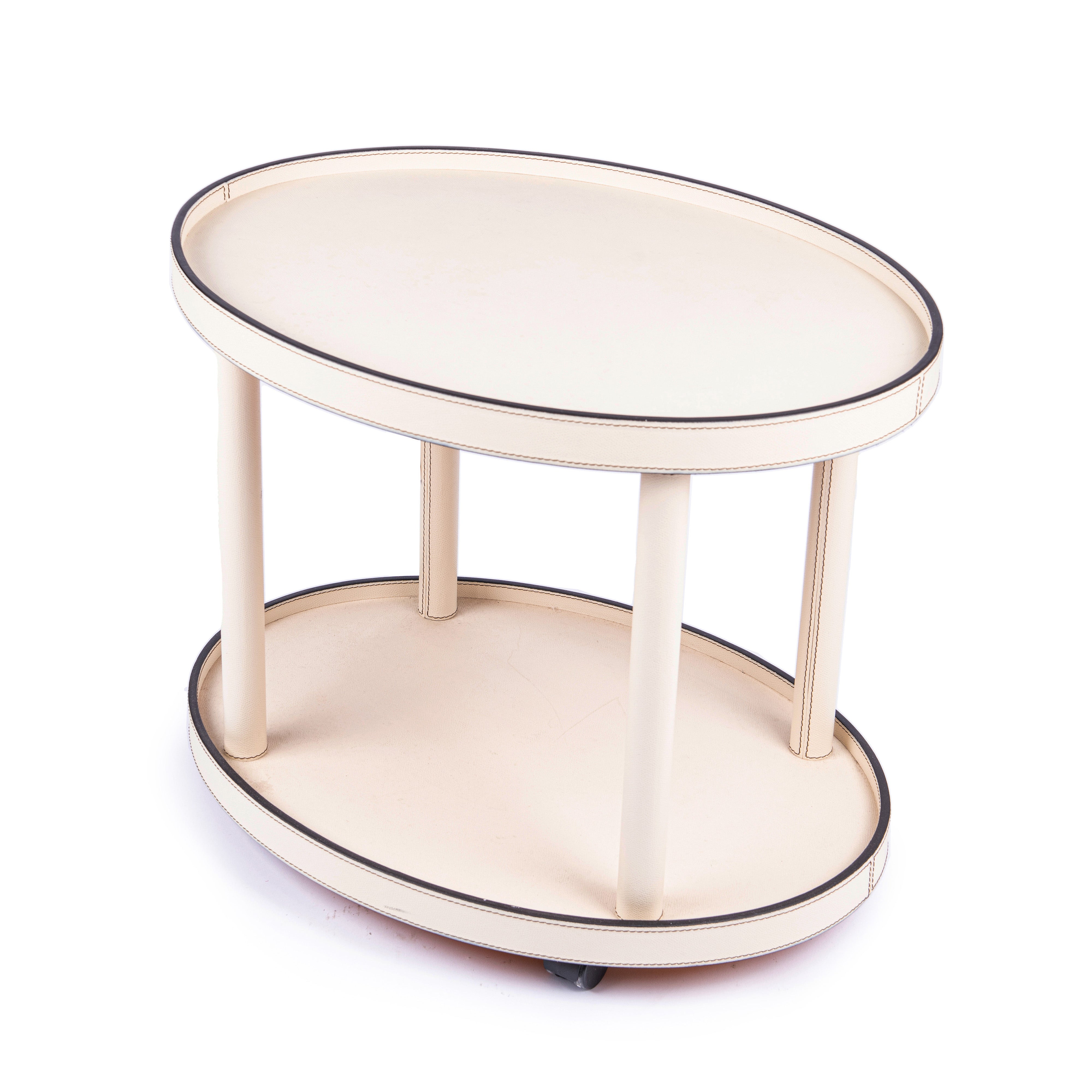B.Home Interiors. Beige Natural Leather Oval Serving Table. Large Size