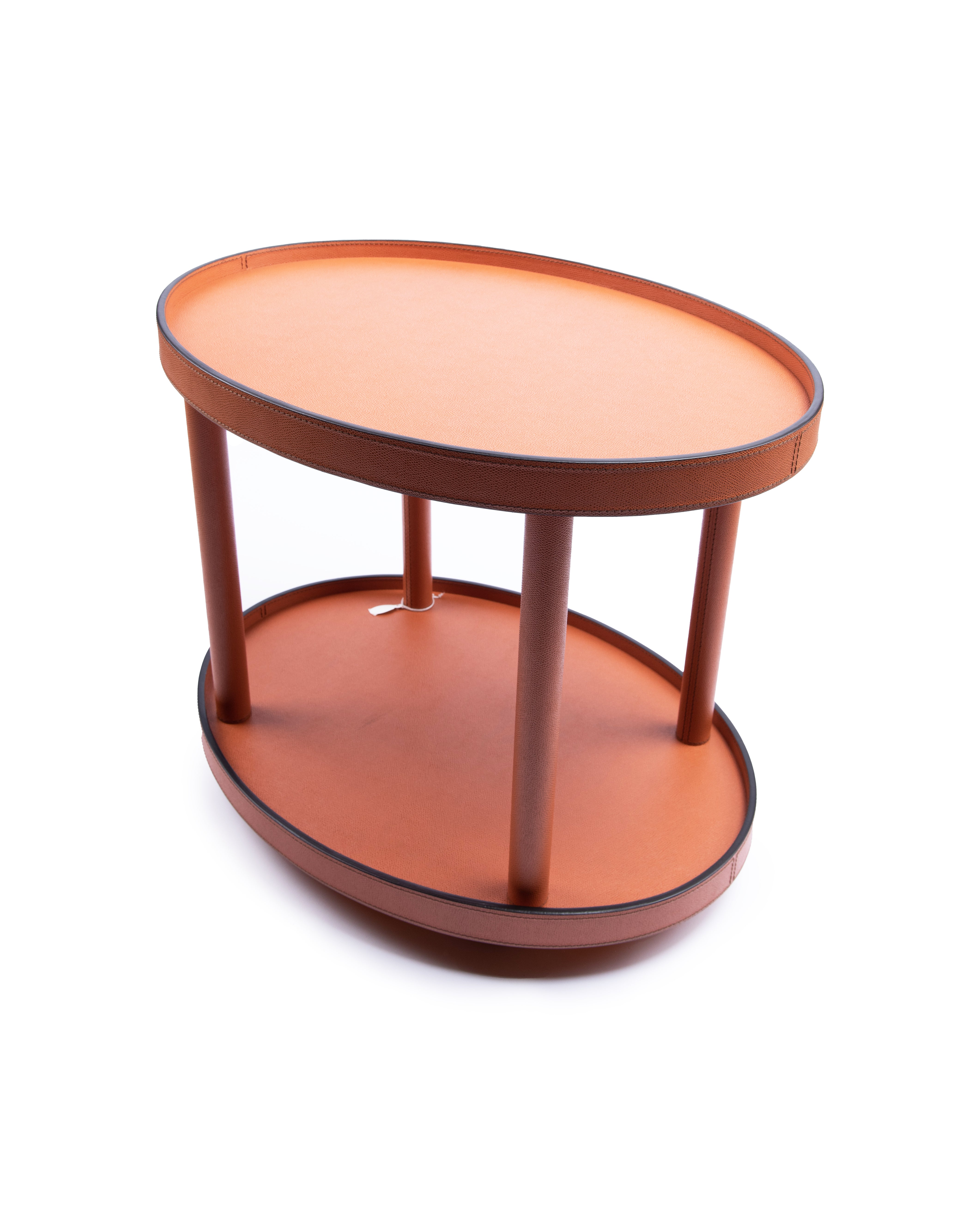 B.Home Interiors. Brown Natural Leather Oval Serving Table. Large Size