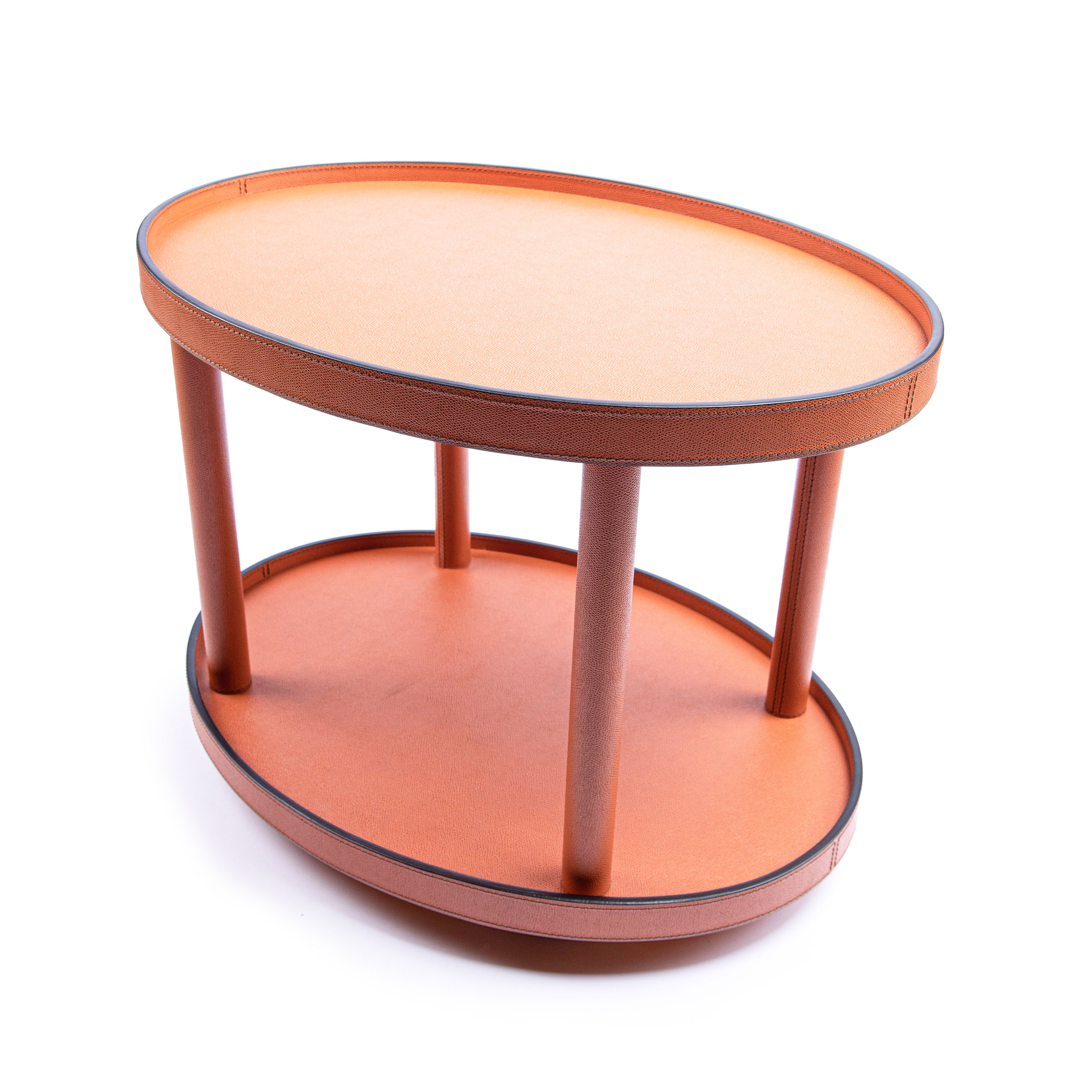 B.Home Interiors. Brown Natural Leather Oval Serving Table. Large Size