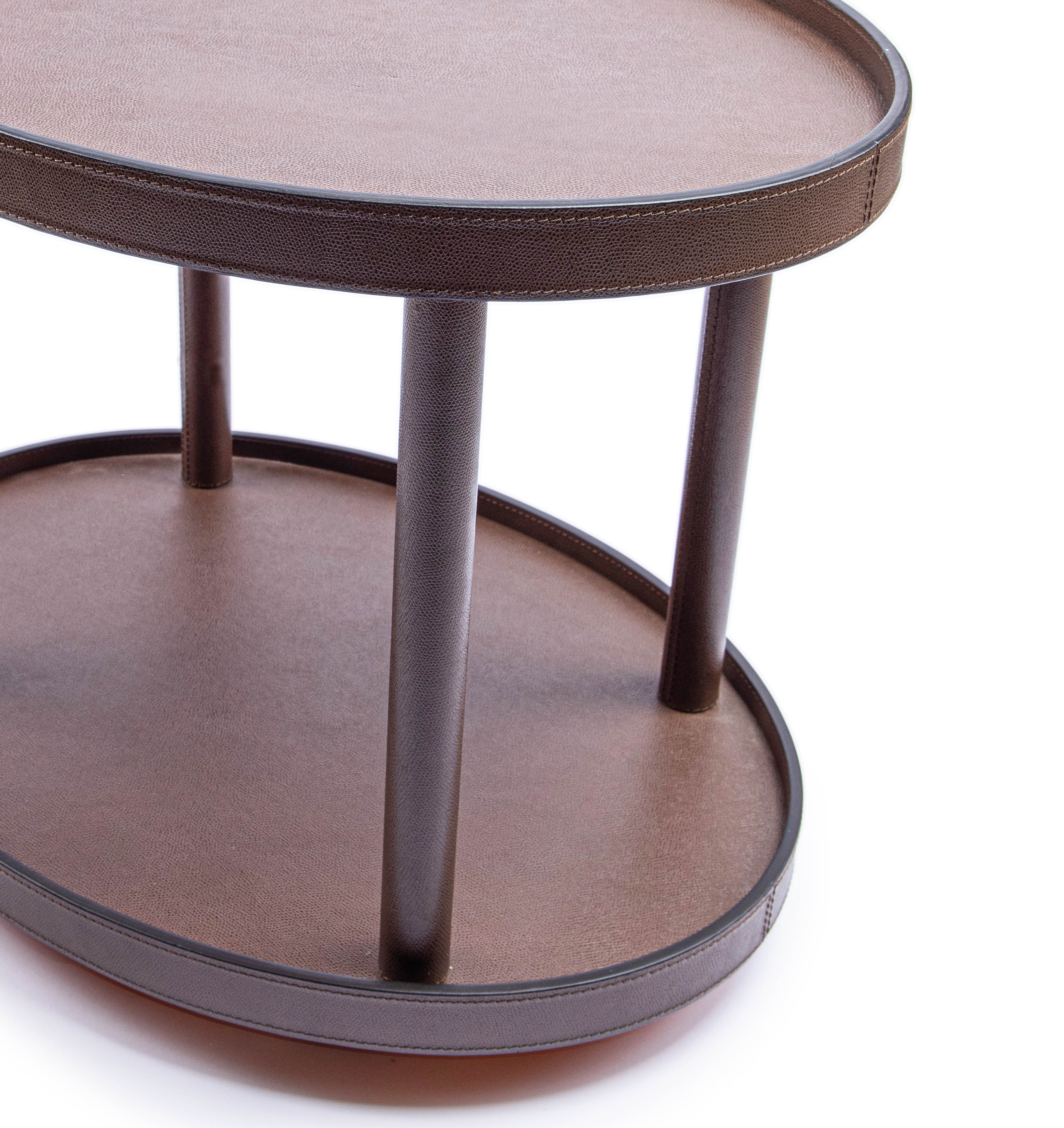 B.Home Interiors. Oval Polo Brown Leather Trolley. Large Size