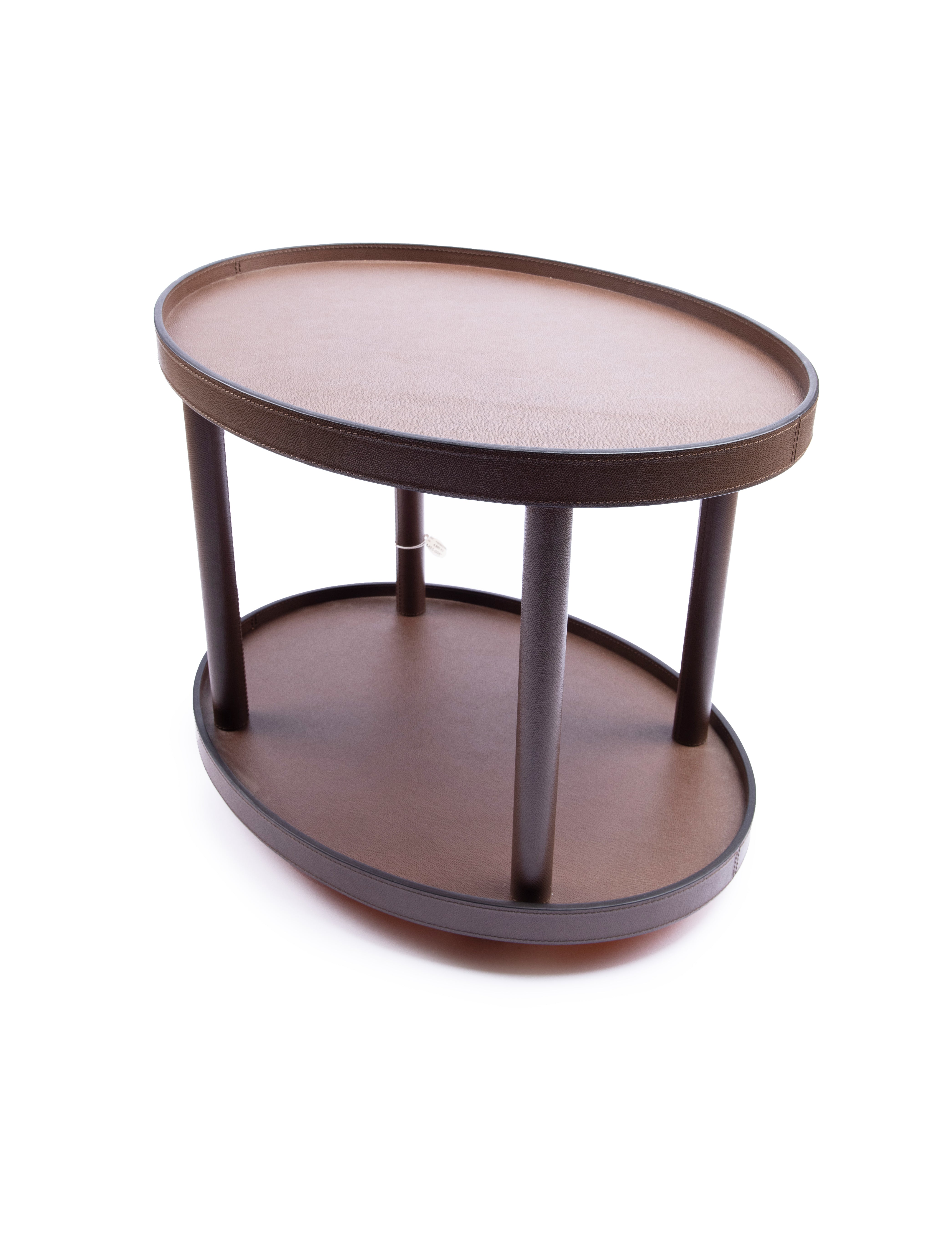 B.Home Interiors. Oval Polo Brown Leather Trolley. Large Size