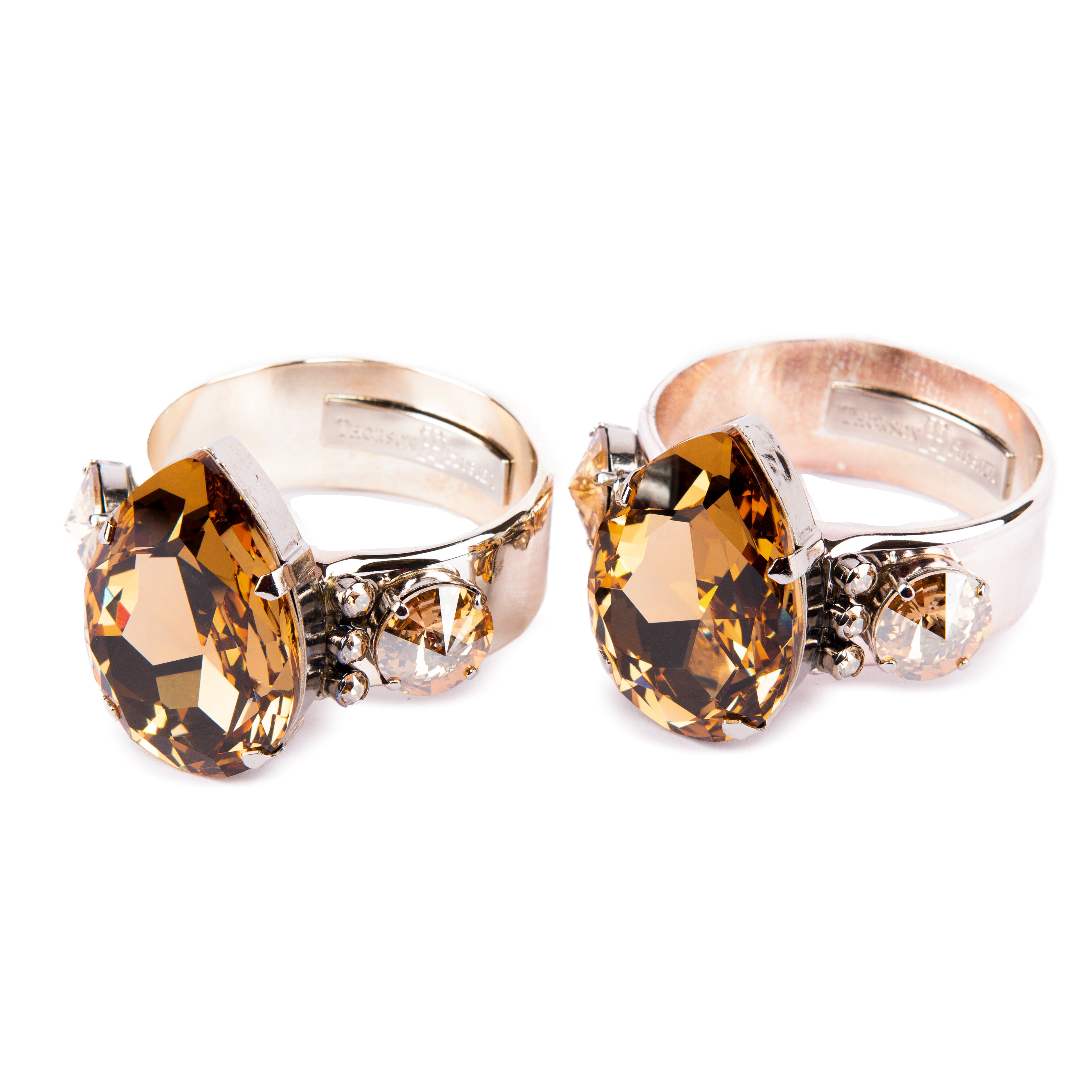 Thorson Hosier. Pear Cut Montana Napkin Rings. Set of 2. Studded With Golden Swarovski