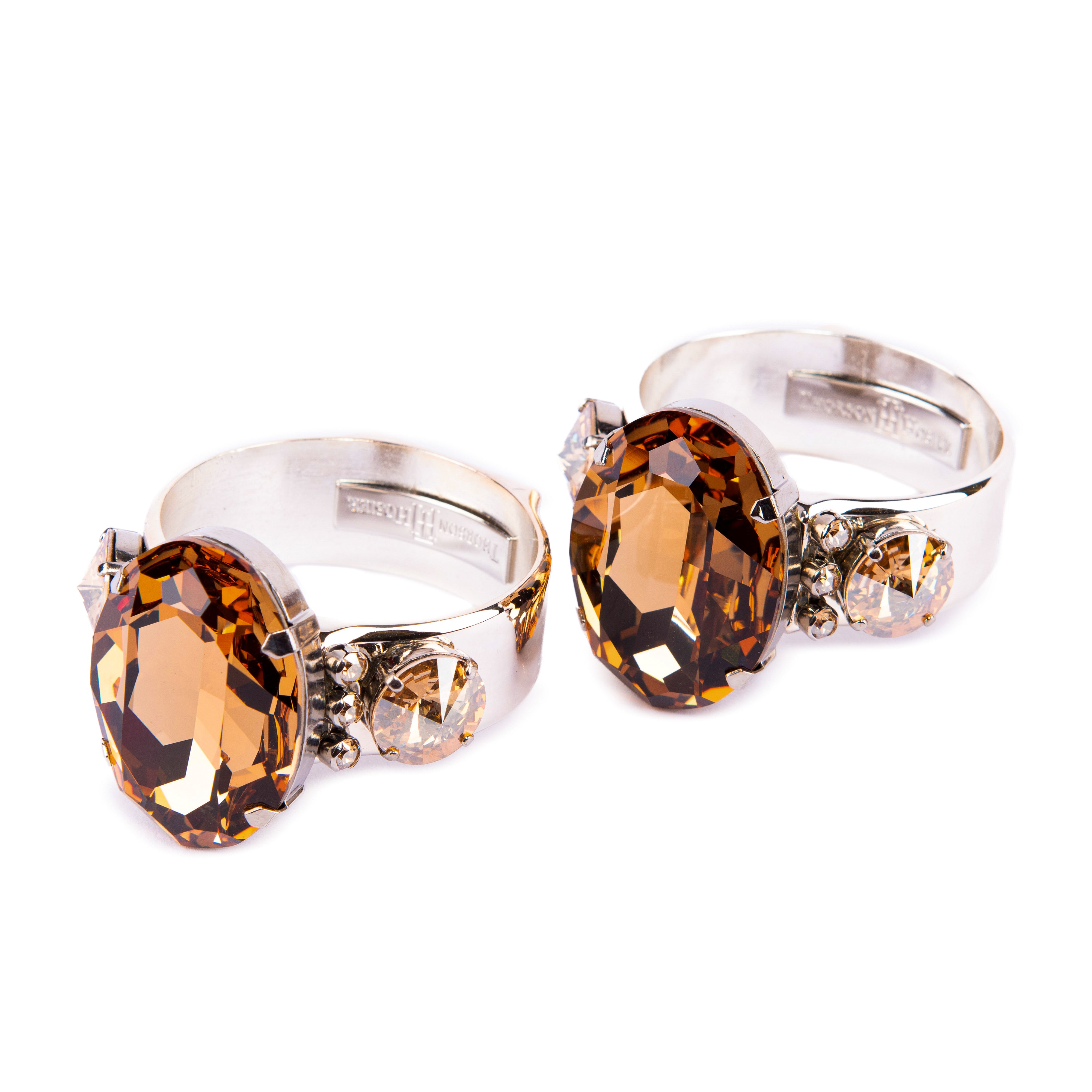 Thorson Hosier. Oval Cut Montana Napkin Rings. Set of 2. Studded With Golden Swarovski