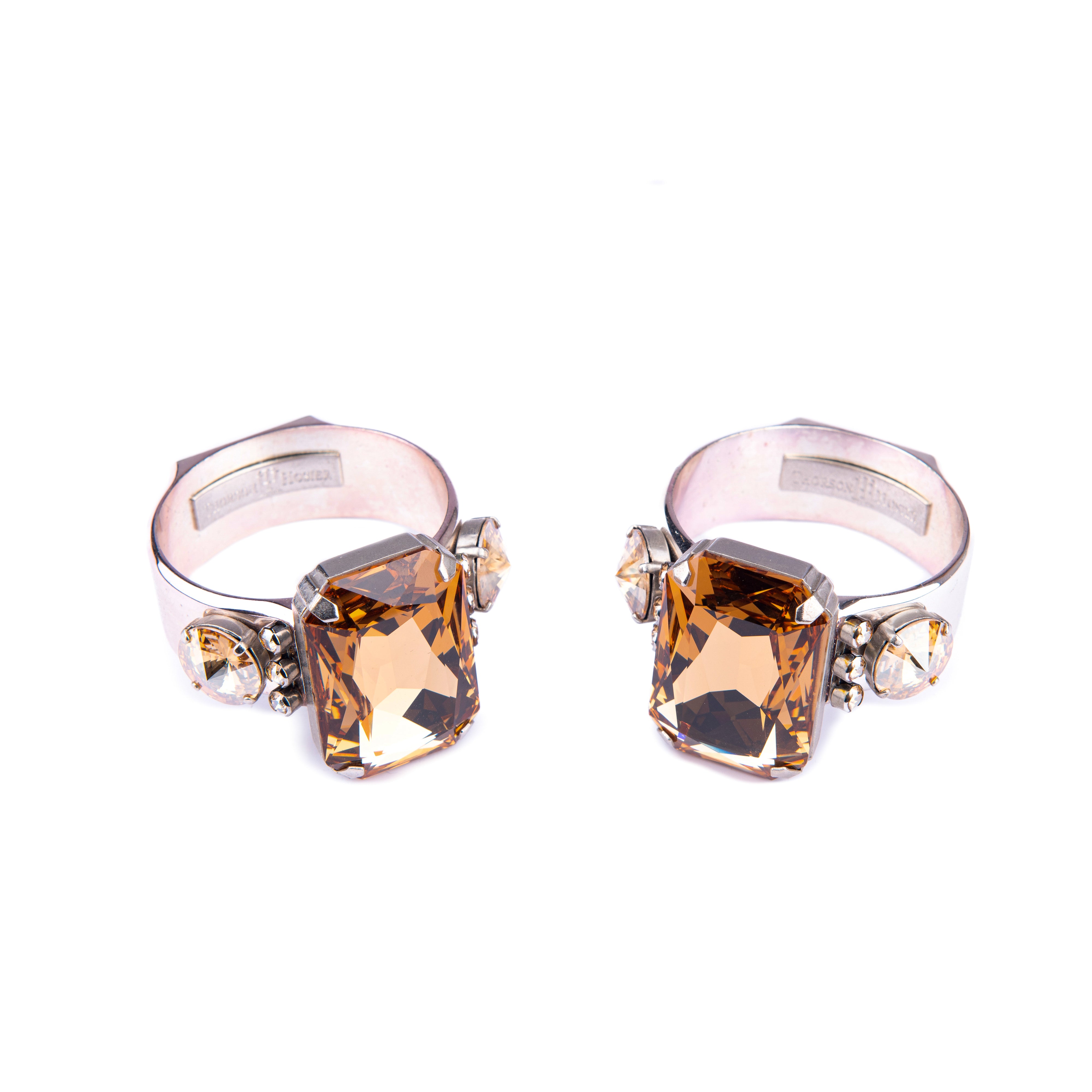 Thorson Hosier. Emerald Cut Napkin Rings. Set of 2. Studded With Golden Swarovski
