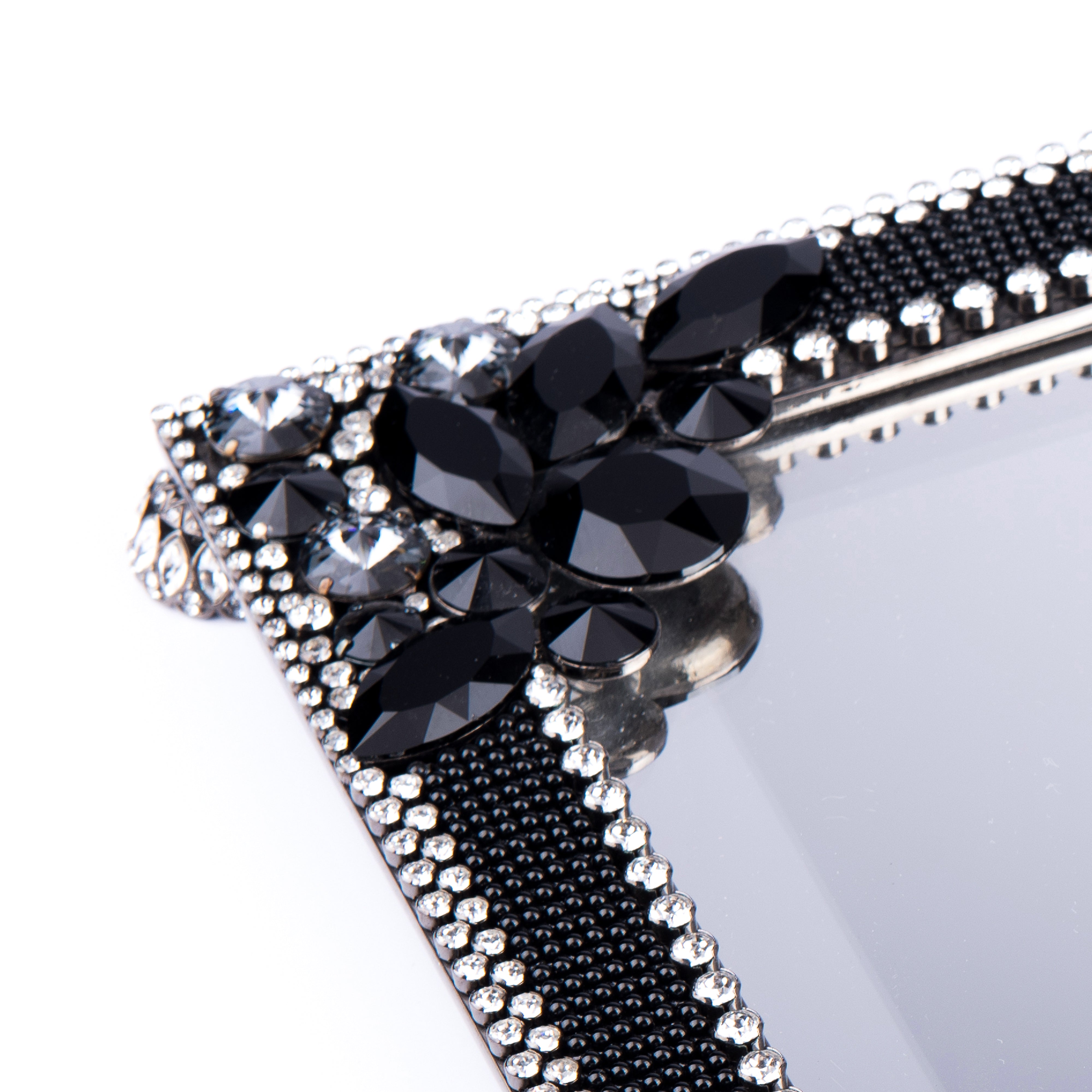 Thorson Hosier. Laurel Black Mirror Tray Studded with Swarovski Crystals