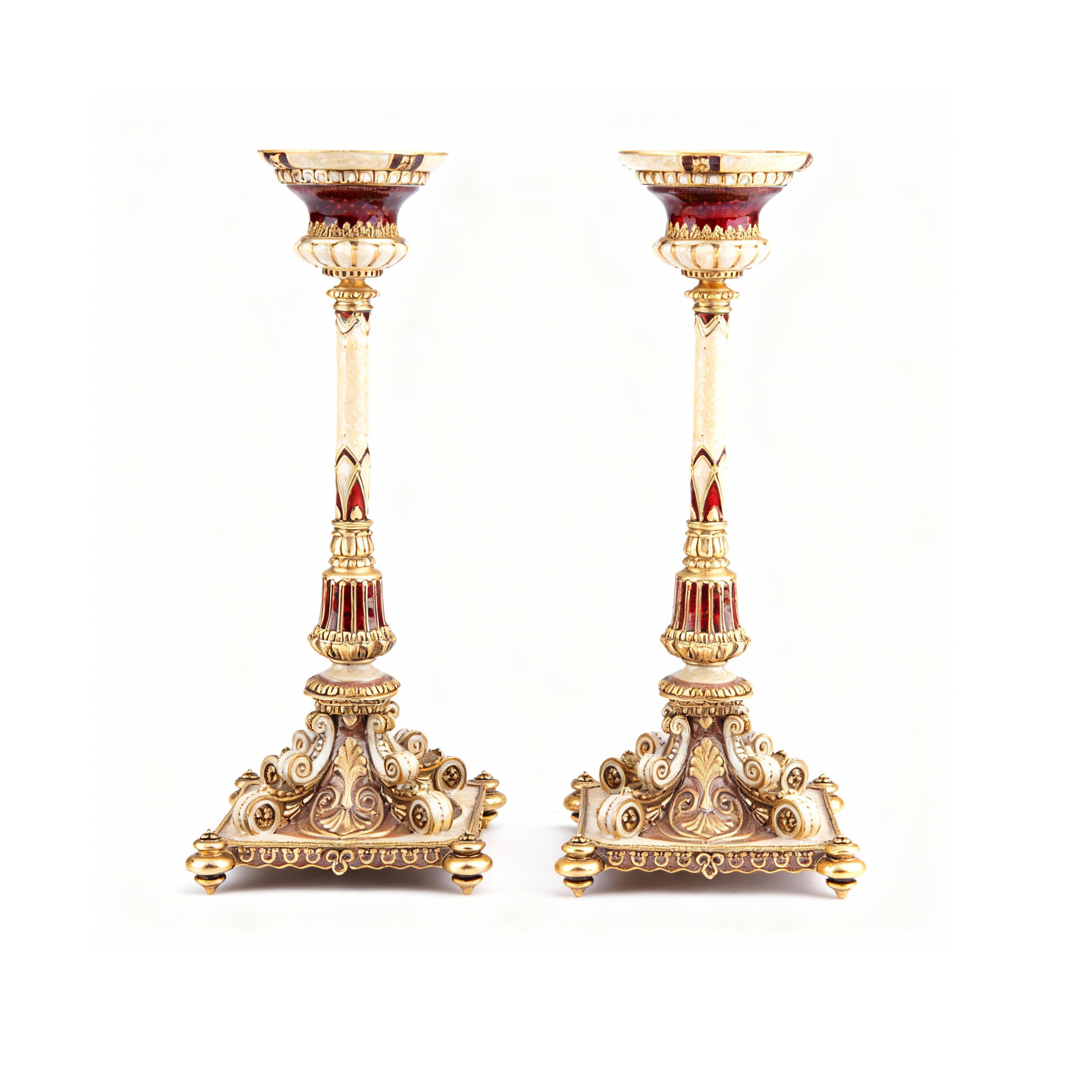 Quest Gifts & Design. Set of 2 Gold and Red Candlesticks