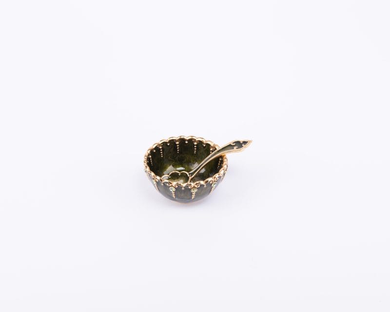 Quest Collection. Hand Painted Decorative Bowl With Mini Spoon Studded with Swarovski. Small Size