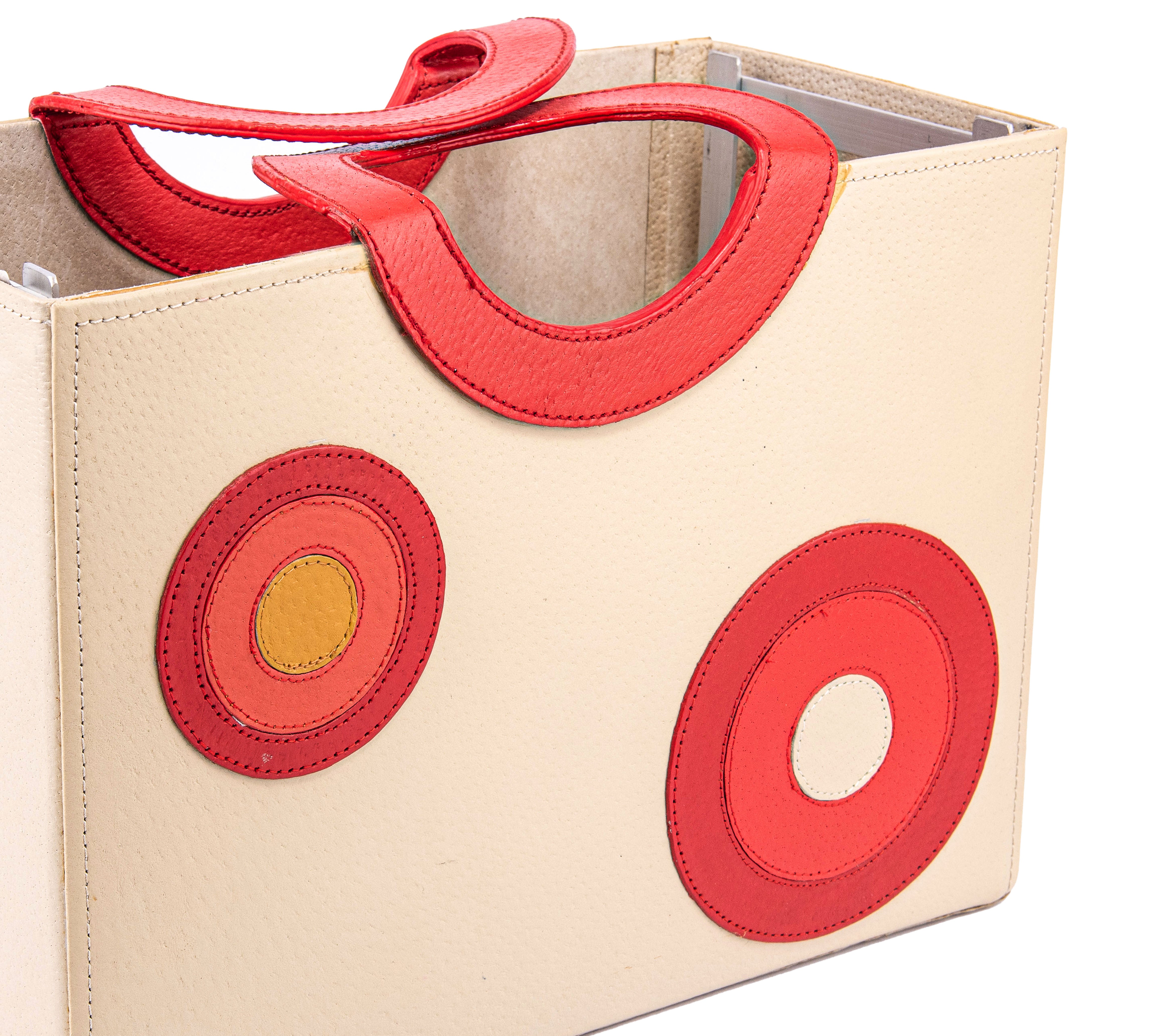 Global Views. Leather File Organizer Tote Bag with Red Circles