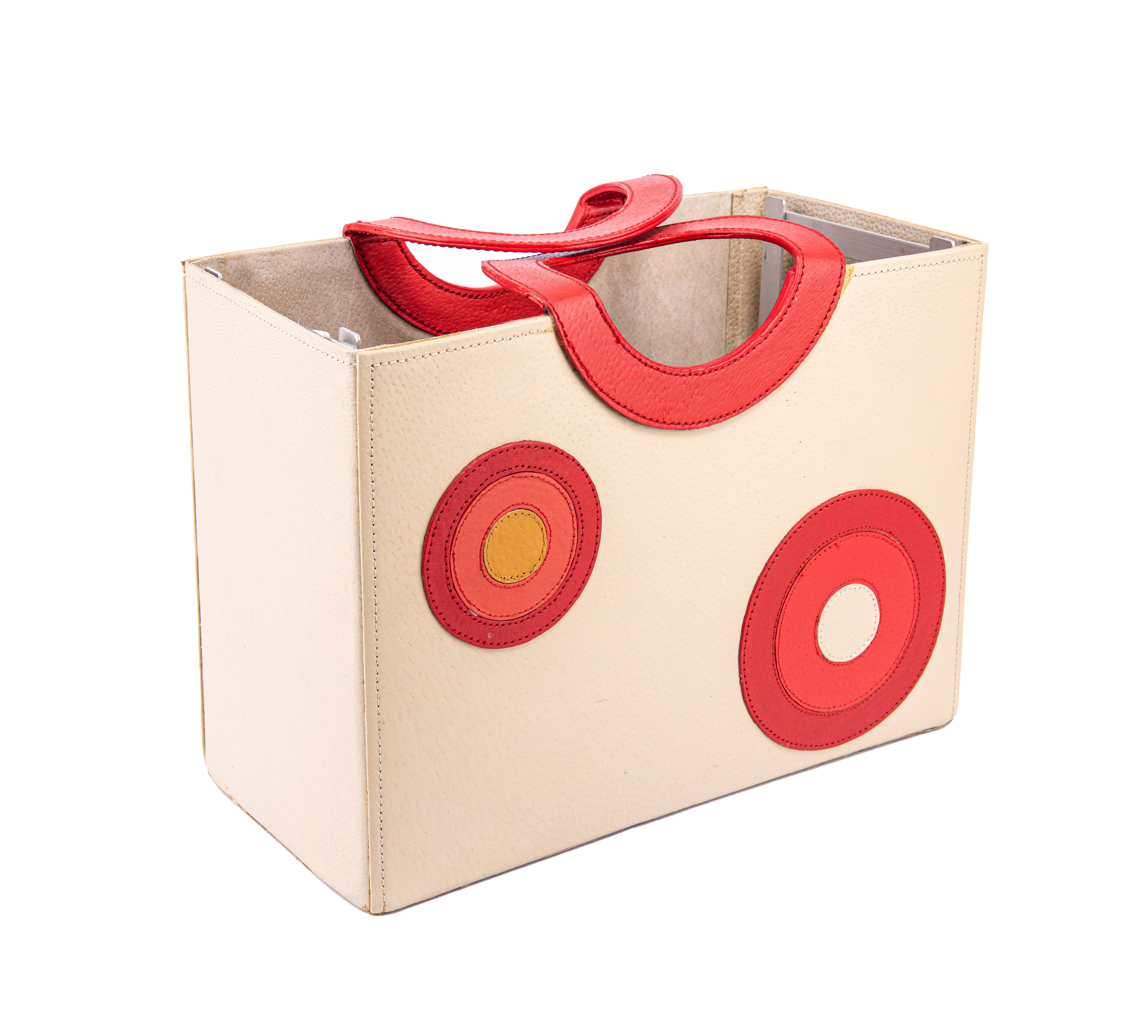 Global Views. Leather File Organizer Tote Bag with Red Circles