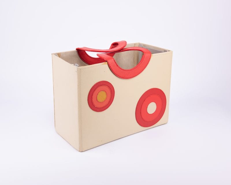 Global Views. Leather File Organizer Tote Bag with Red Circles