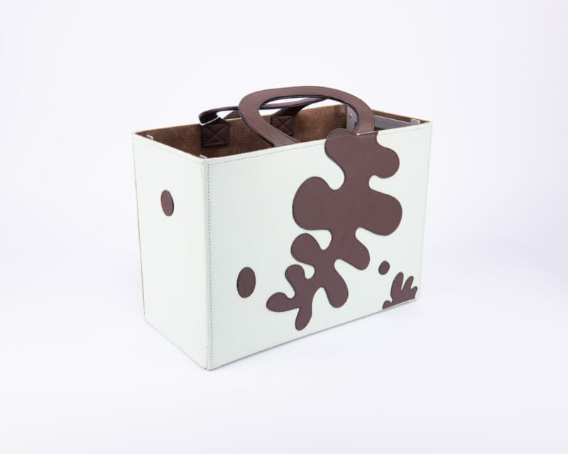 Global Views. Leather File Organizer in A tote Bag Design with a Leaf. Large Size