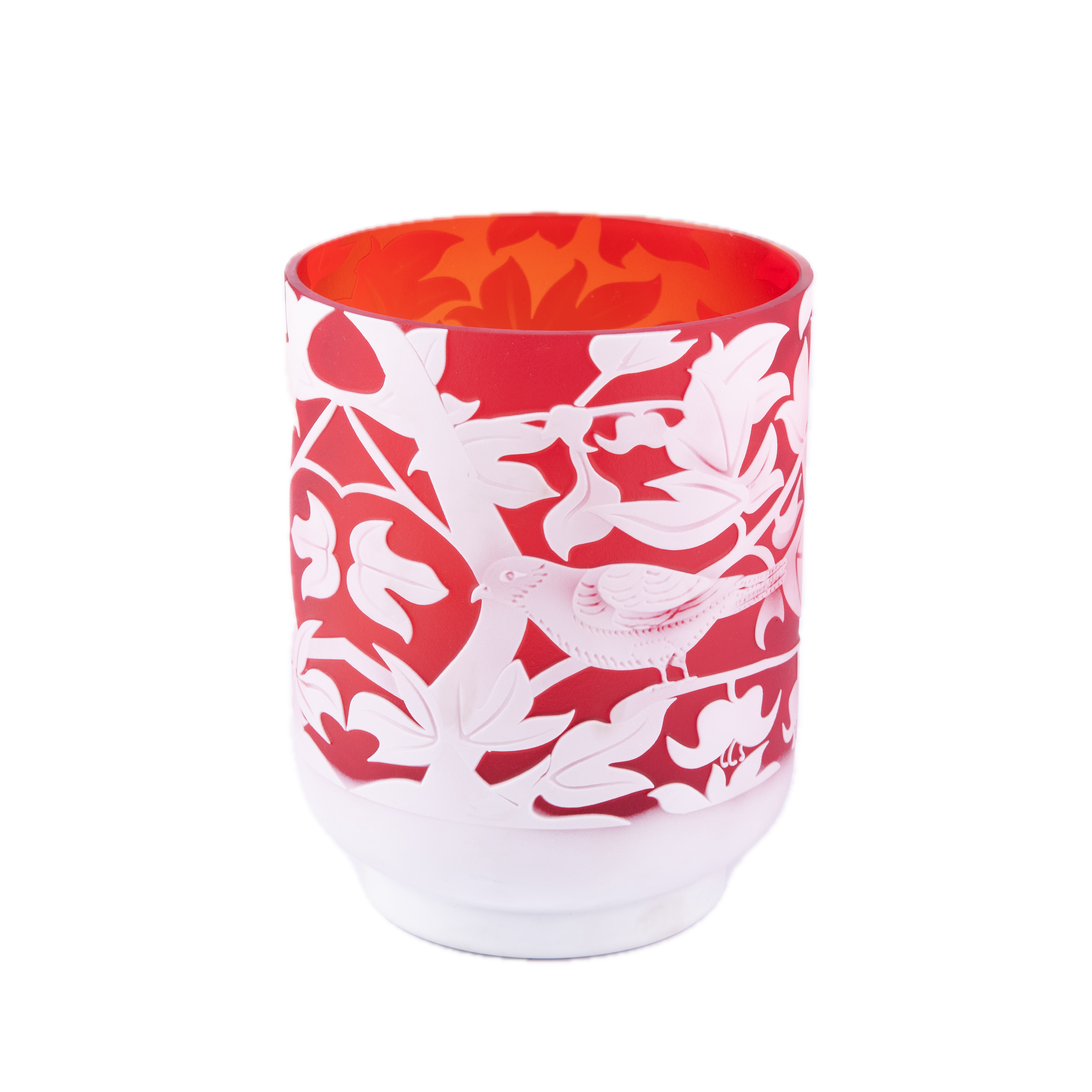 Global Views. Emma's Bird Handmade Glass Vase in Red. Medium Size