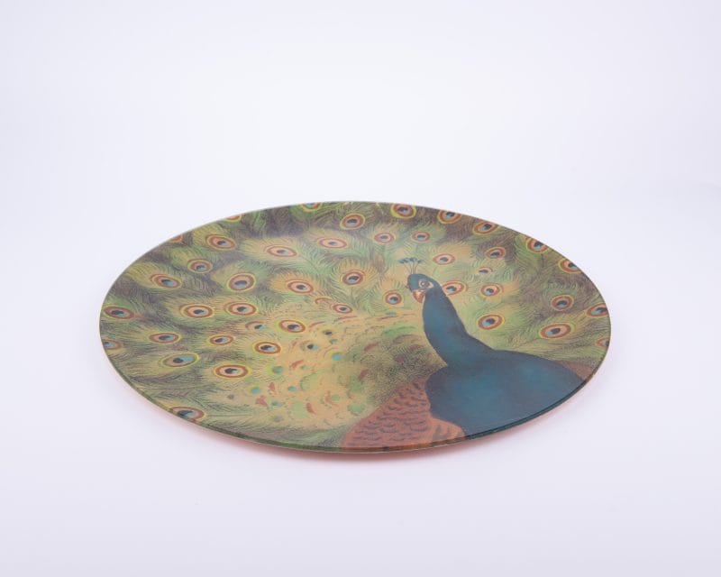 John Derian. Wall Decorative Plate Designed with A Peacock Print