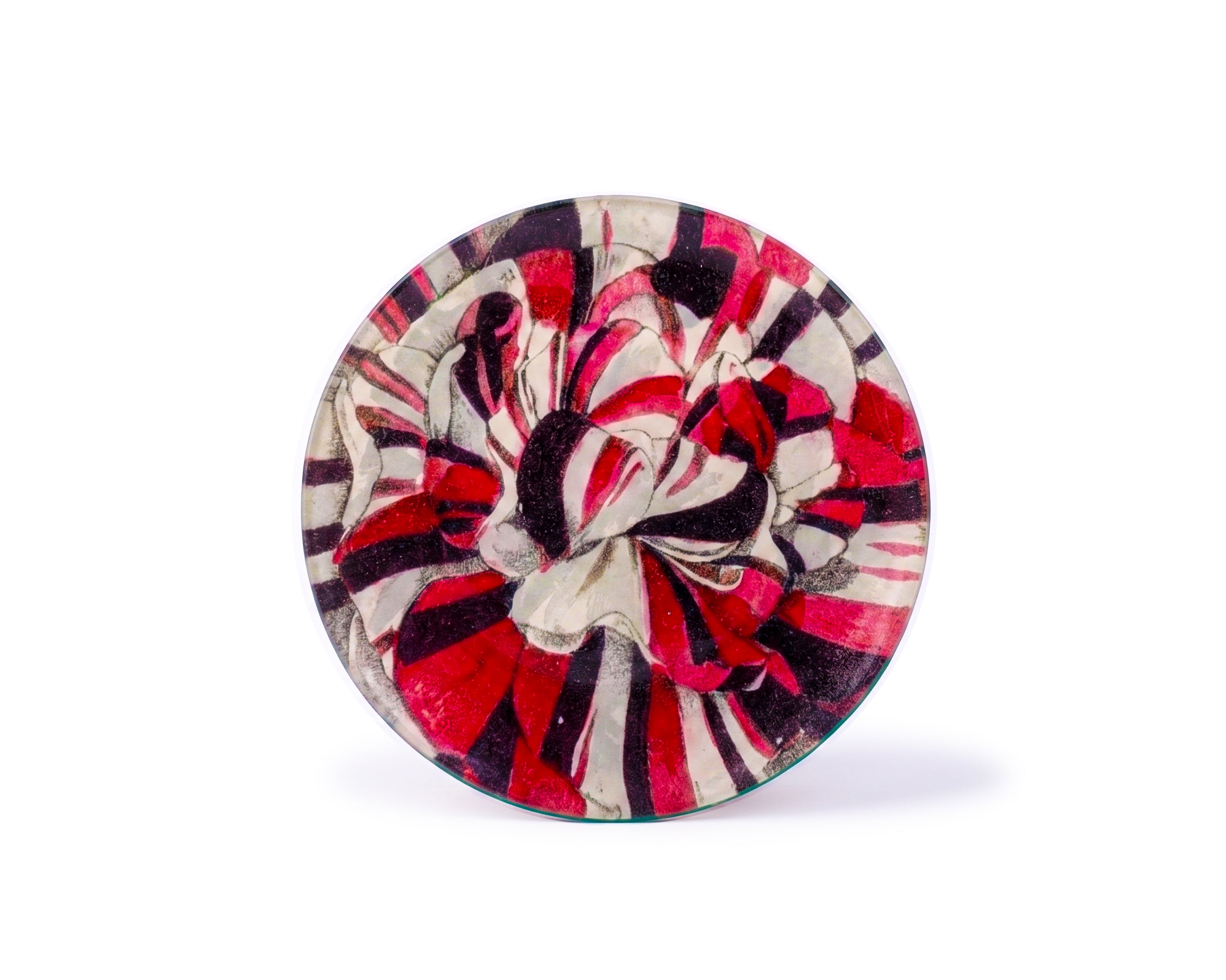 John Derian. Wall Decorative Plate Designed with Red Dianthus. Small Size