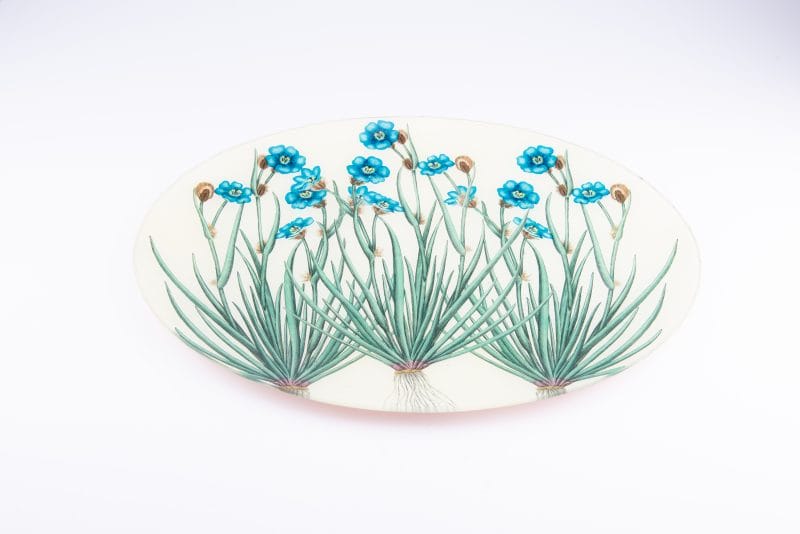 John Derian. Wall Decorative Plate Designed with Blue Flowers. Large Size