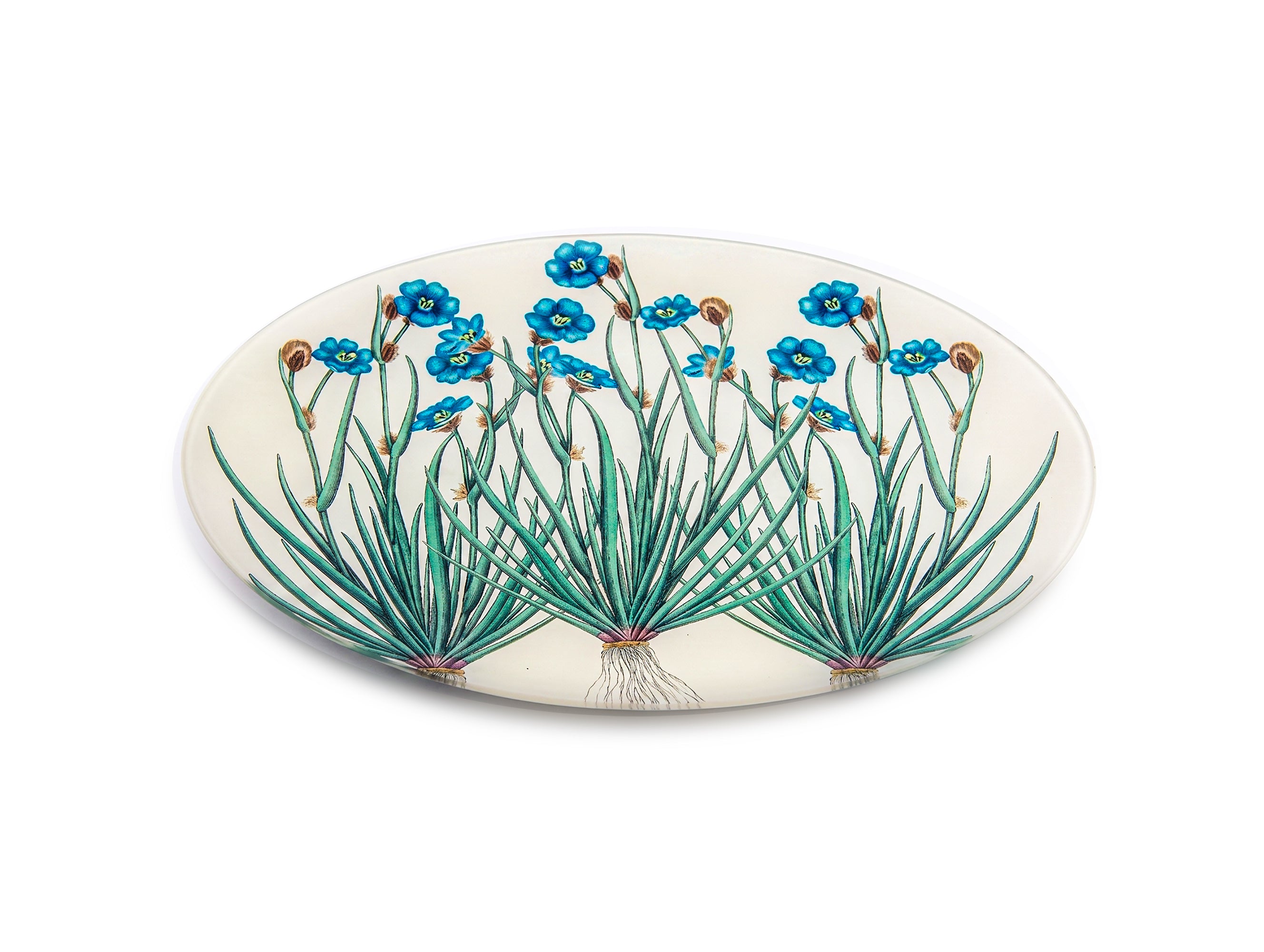 John Derian. Wall Decorative Plate Designed with Blue Flowers. Large Size