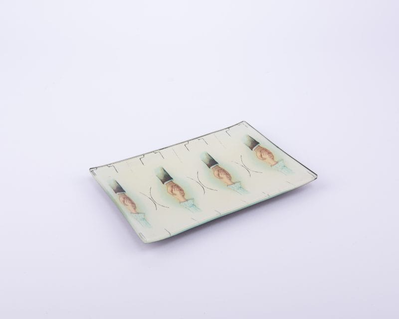 John Derian. Wall Decorative Plate Designed with Shaking Hands Illustration