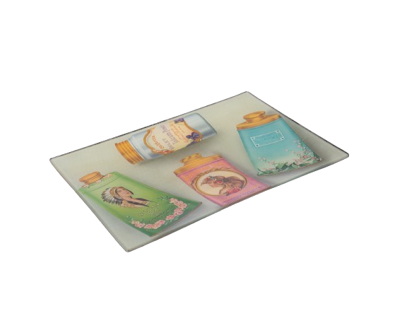 John Derian. Wall Decorative Plate with Perfume Bottles Illustration