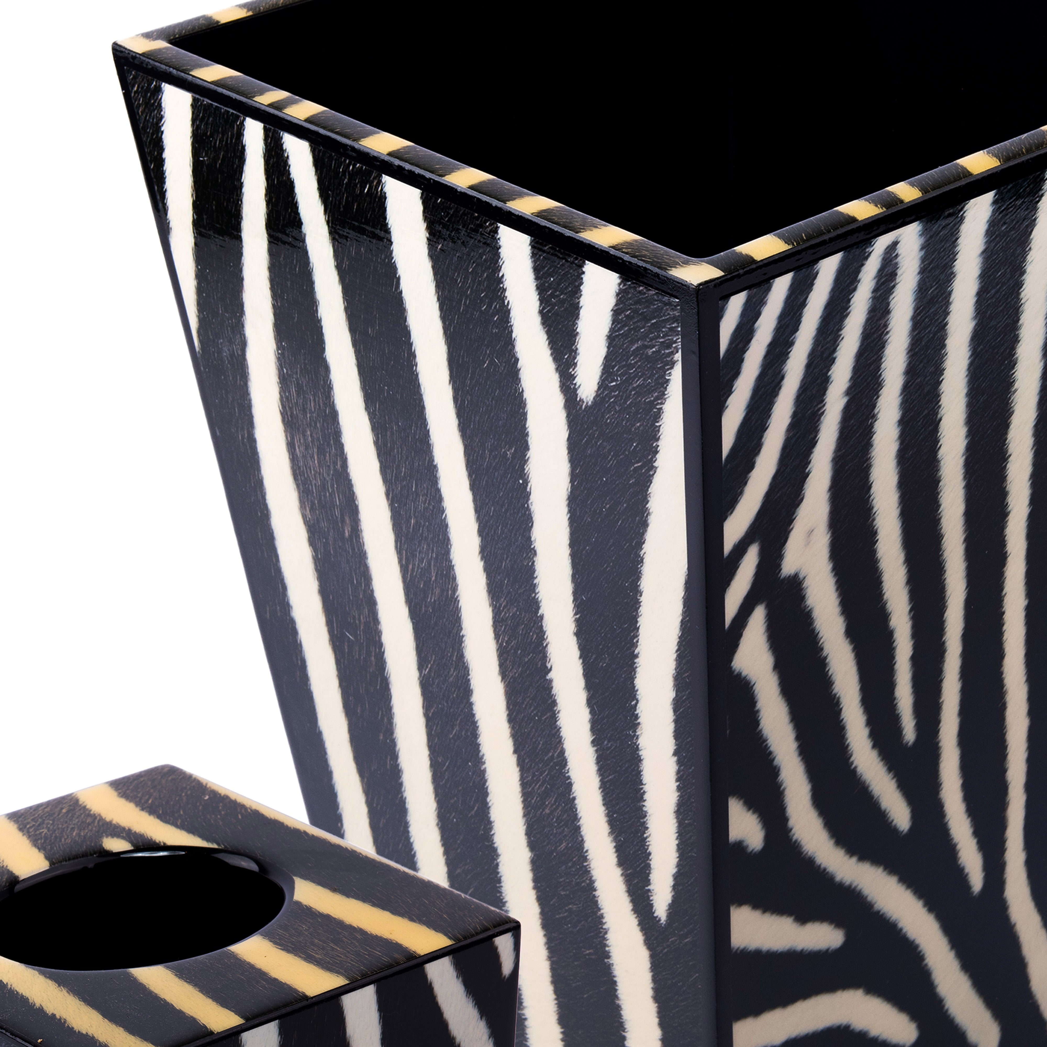 Annie Modica. Set of Wastebasket & Tissue Box in Zebra Print