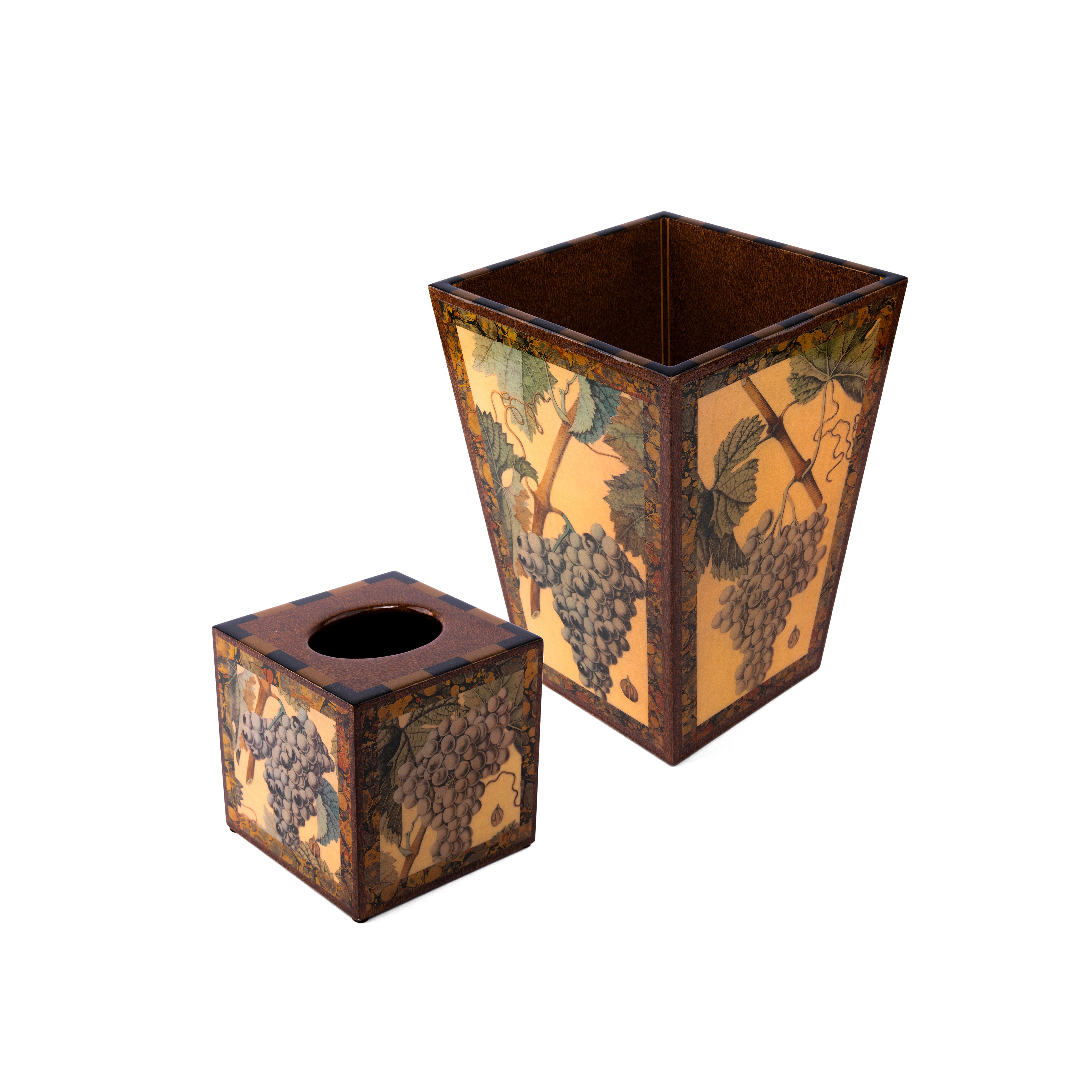 Annie Modica. Set of Wastebasket & Tissue Box Designed with Grape Illustration