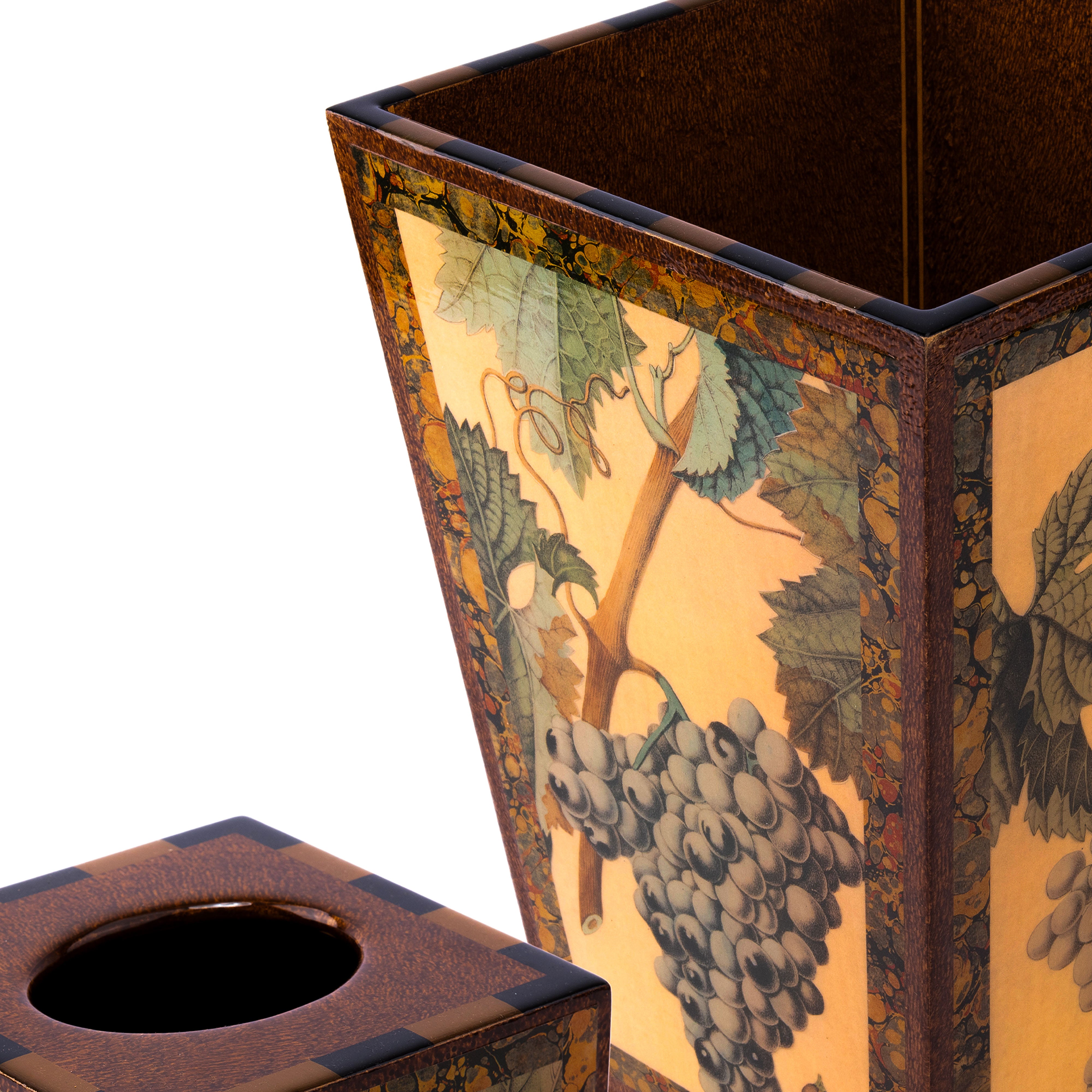 Annie Modica. Set of Wastebasket & Tissue Box Designed with Grape Illustration