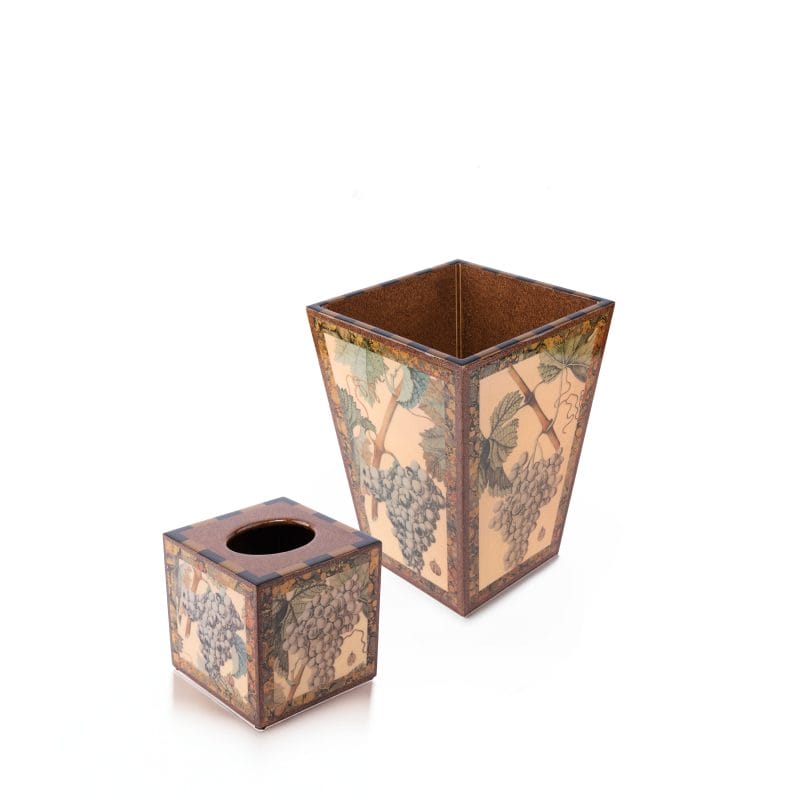 Annie Modica. Set of Wastebasket & Tissue Box Designed with Grape Illustration