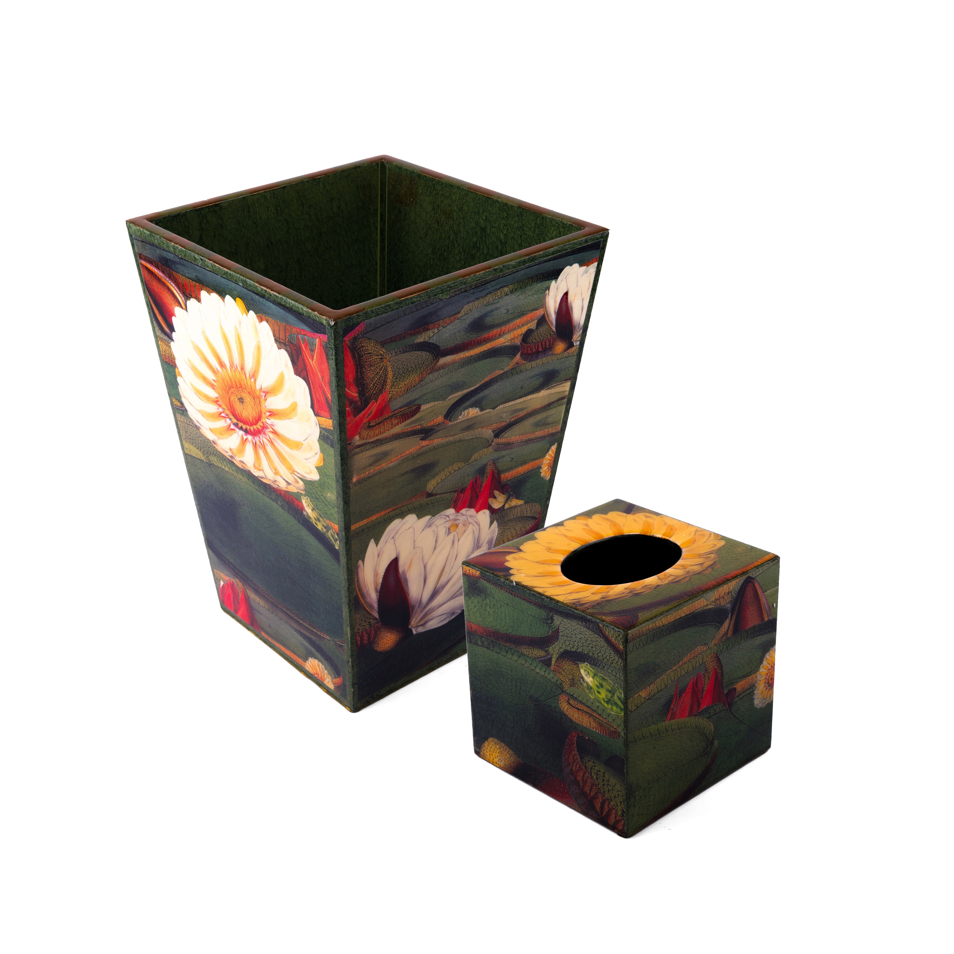 Annie Modica. Set of Wastebasket & Tissue Box Featuring Greenery Scene