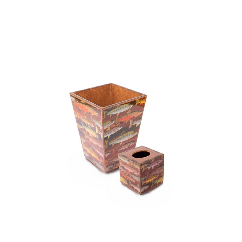 Annie Modica. Set of Wastebasket & Tissue Box Featuring Fish Design