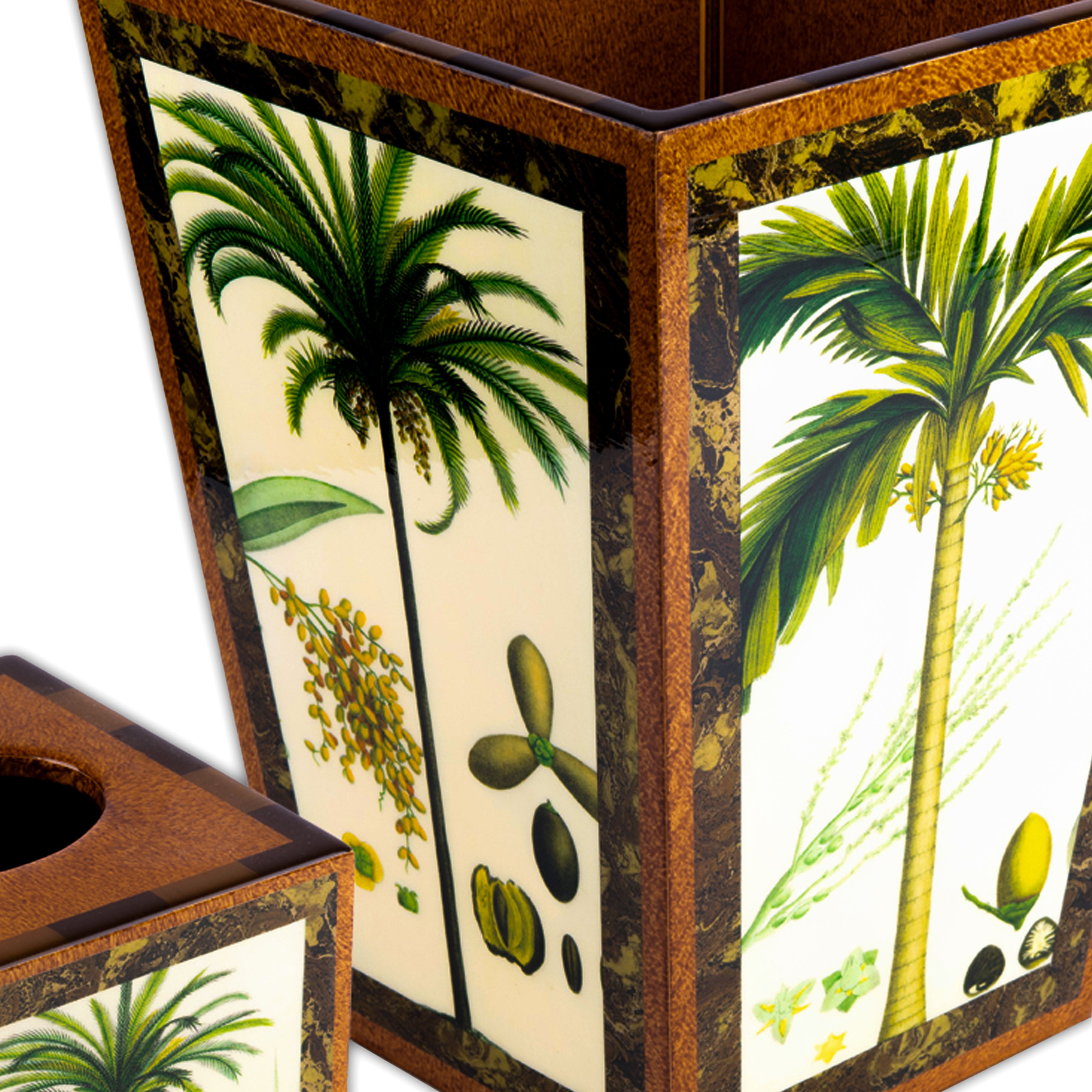 Annie Modica. Set of Wastebasket & Tissue Box Designed with Palm Trees