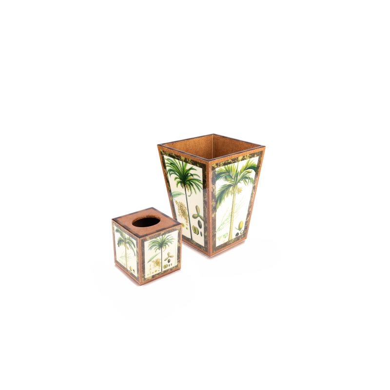 Annie Modica. Set of Wastebasket & Tissue Box Designed with Palm Trees