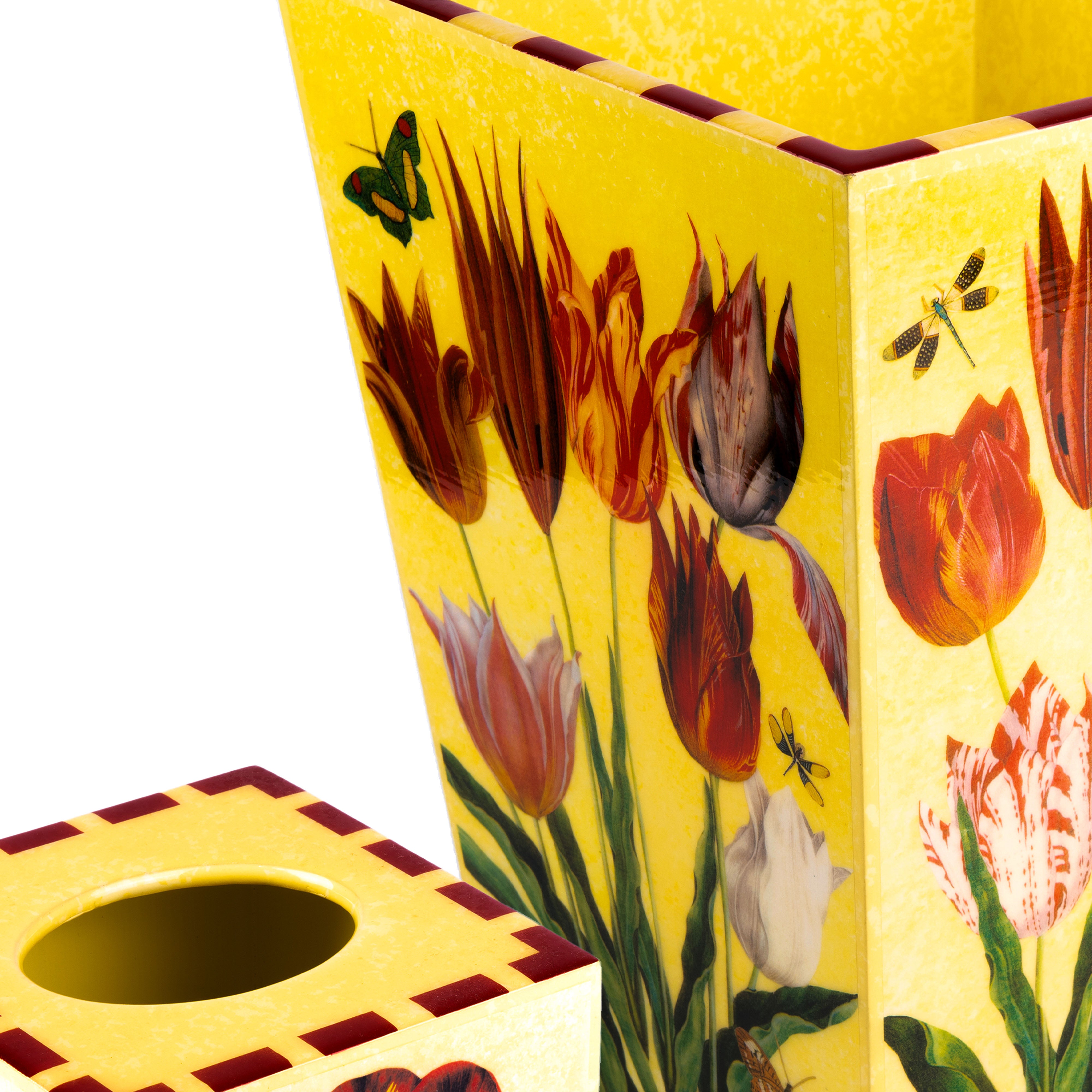 Annie Modica.Set of Wastebasket & Tissue Box Designed with Tulips Prints
