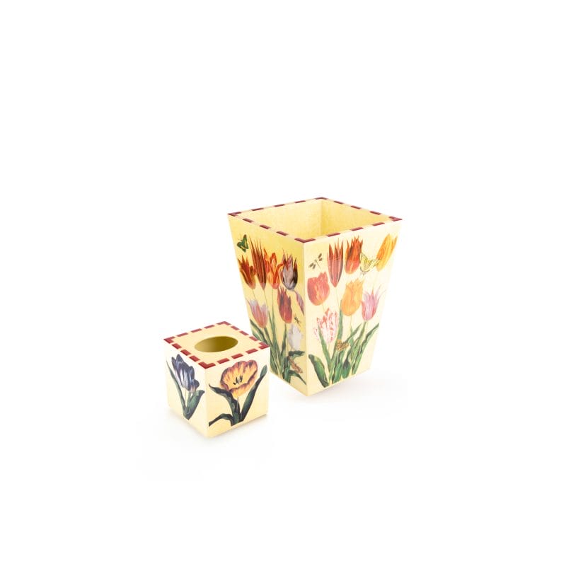 Annie Modica.Set of Wastebasket & Tissue Box Designed with Tulips Prints