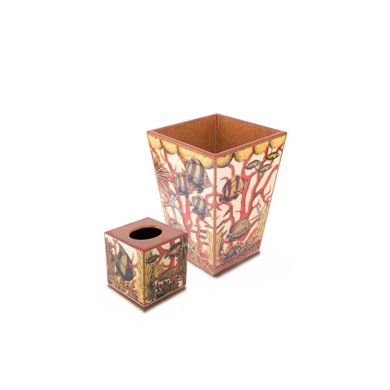 Annie Modica.Set of Wastebasket & Tissue Box Designed with Aquatic Print