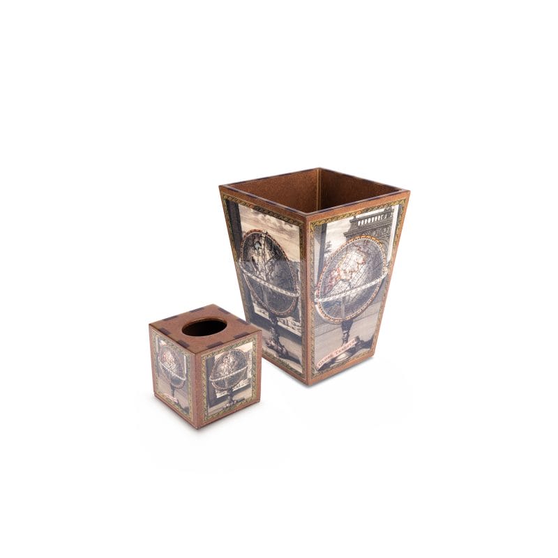 Annie Modica. Set of Wastebasket & Tissue Box Designed with Globe Prints