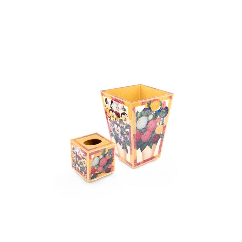 Annie Modica. Set of Floral Wastebasket & Tissue Box