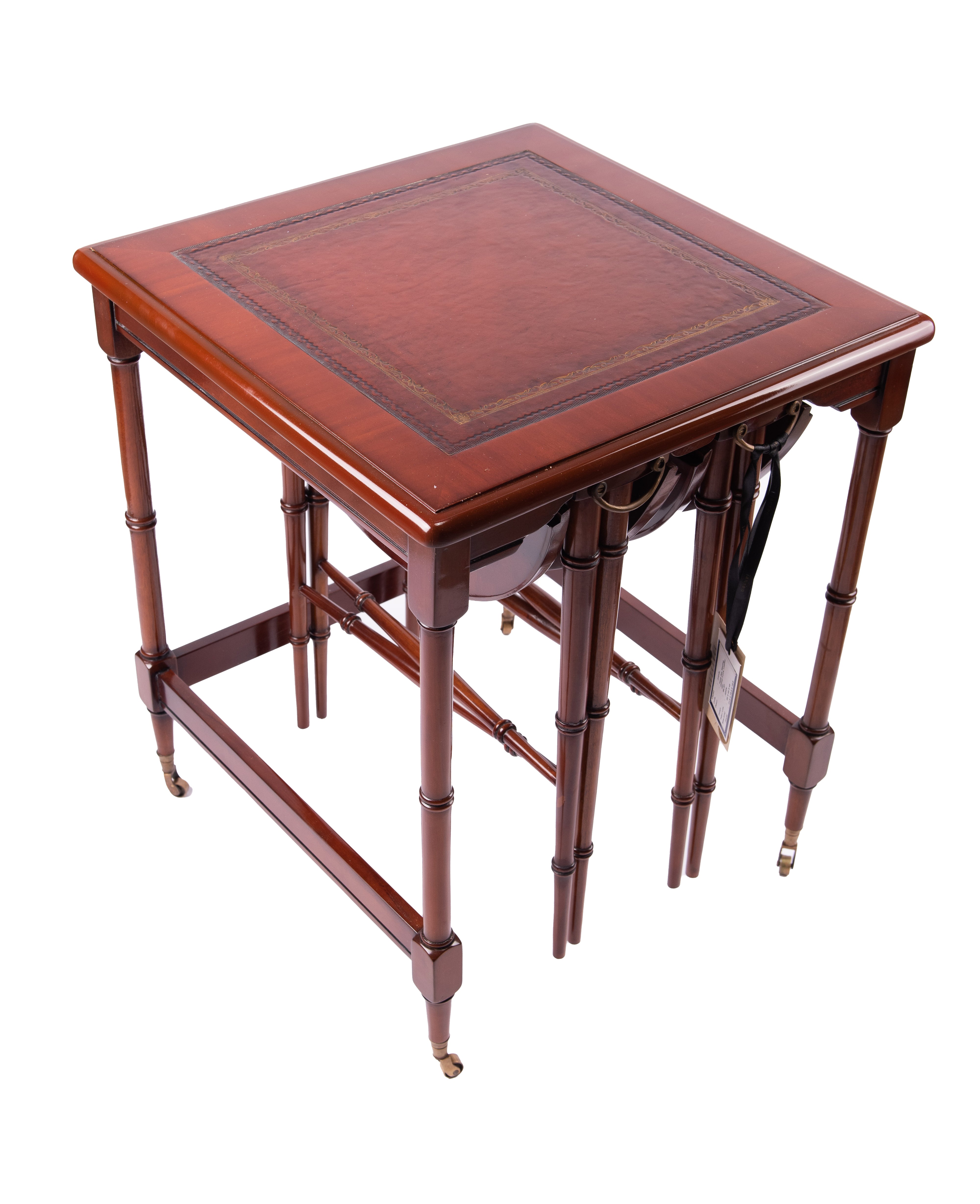 Jansen Furniture. Set of 3 Nesting tables with Leather Top