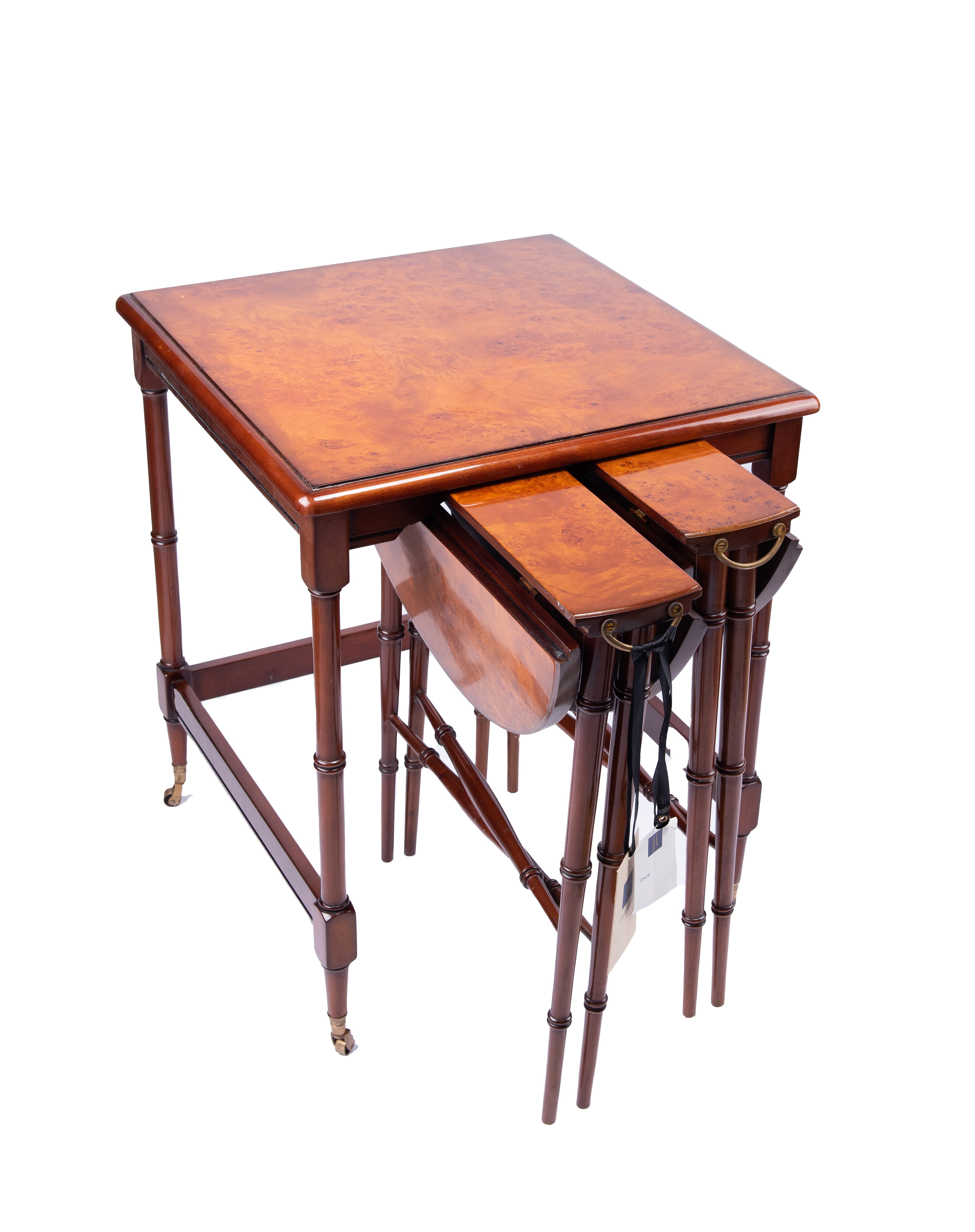 Jansen Furniture. Set of 3 Nesting tables with Leather Top. Large Size